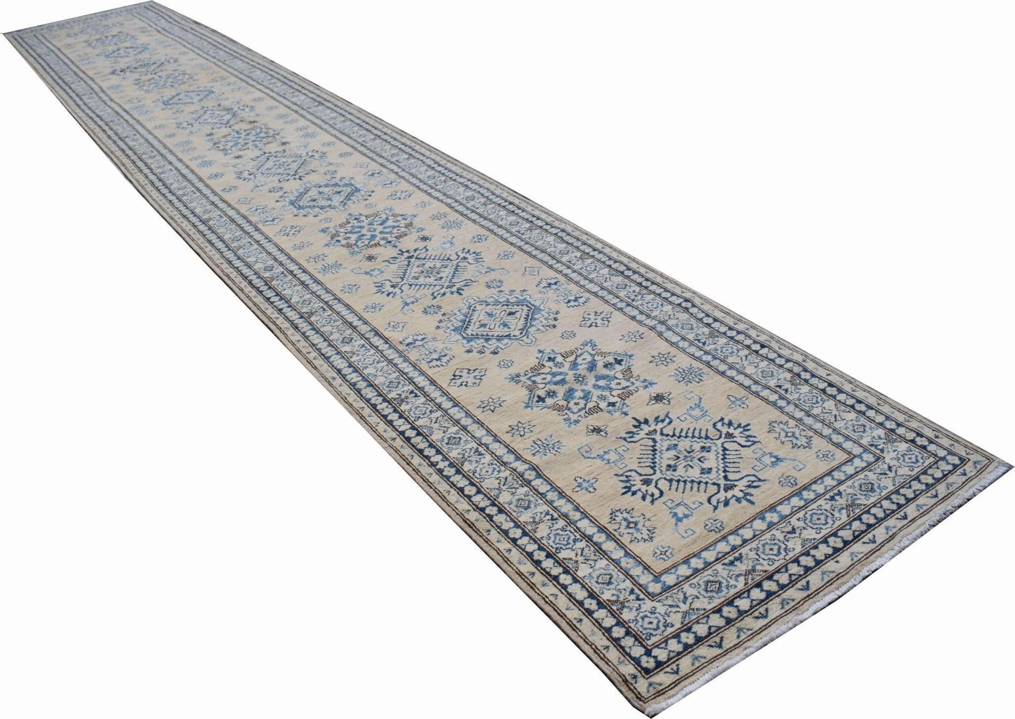 Handmade Afghan Super Kazakh Hallway Runner | 609 x 100 cm | 20' x 3'3" - Najaf Rugs & Textile