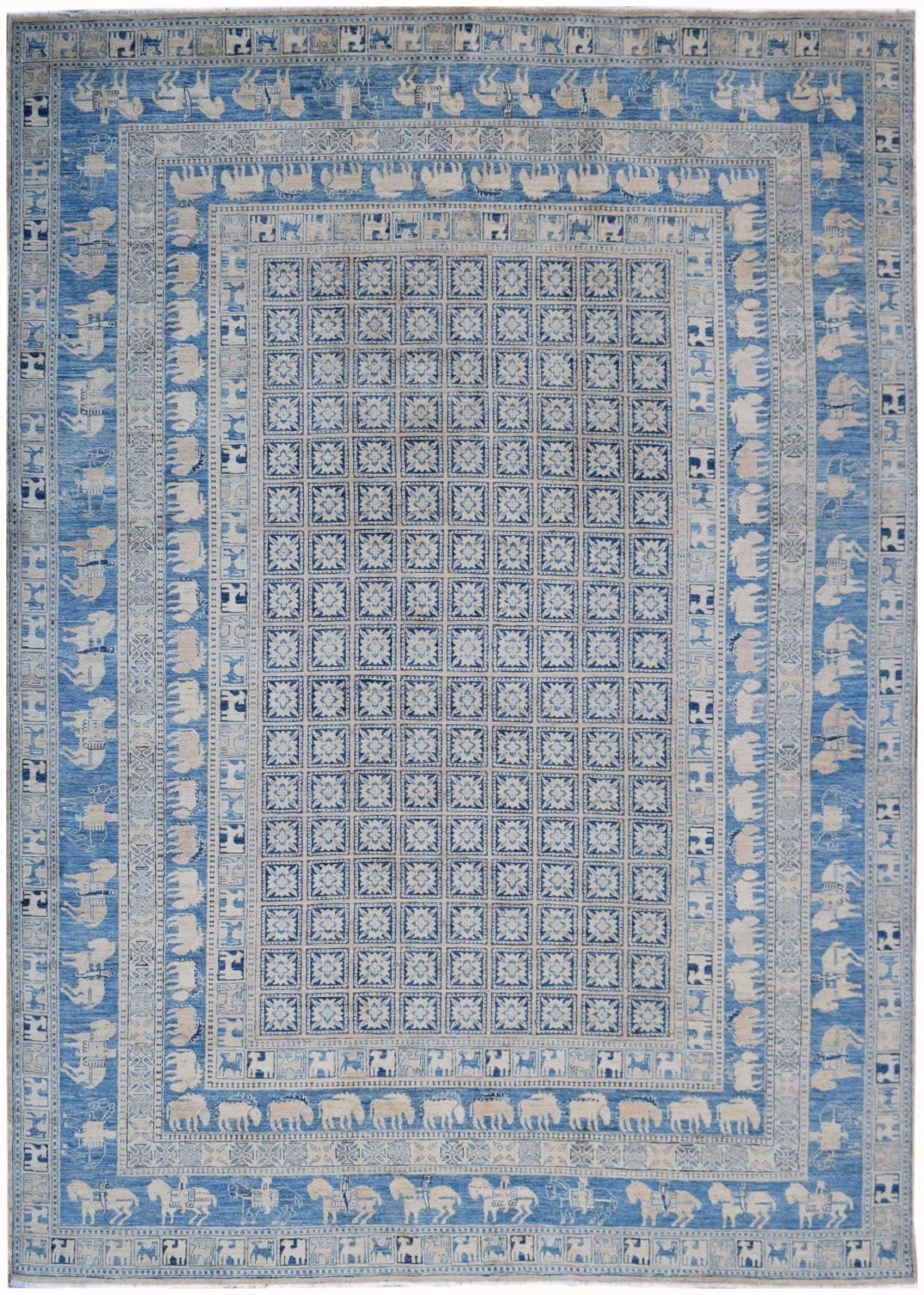Handmade Afghan Super Kazakh Pazyryk Rug | 368 x 265 cm | 12'1" x 8'9" - Najaf Rugs & Textile