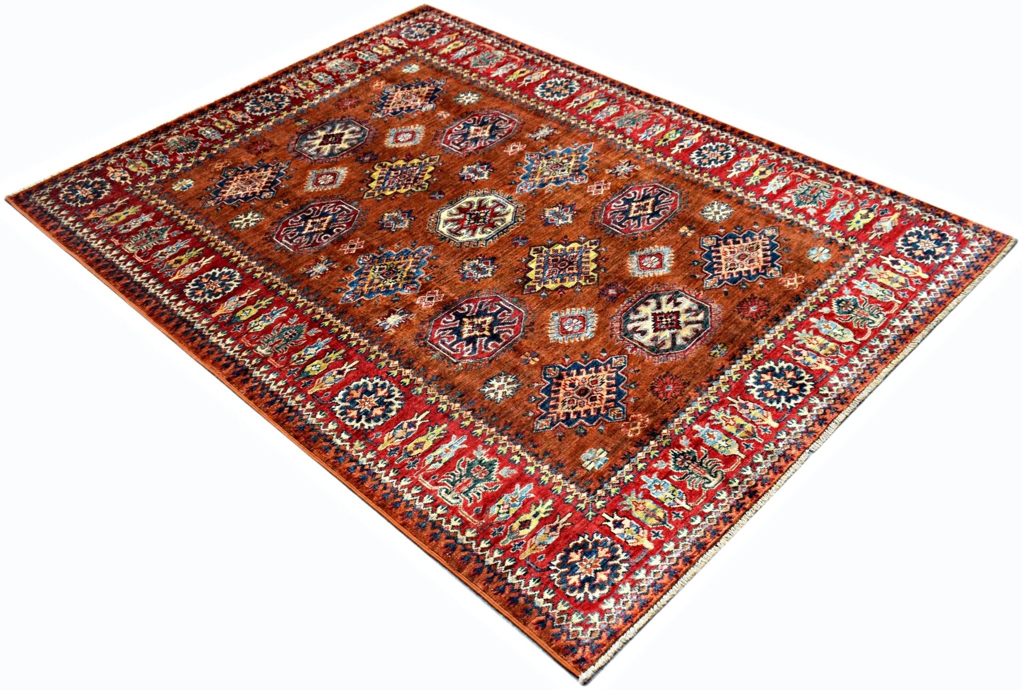 Handmade Afghan Super Kazakh Rug | 200 x 152 cm | 6'7" x 5' - Najaf Rugs & Textile