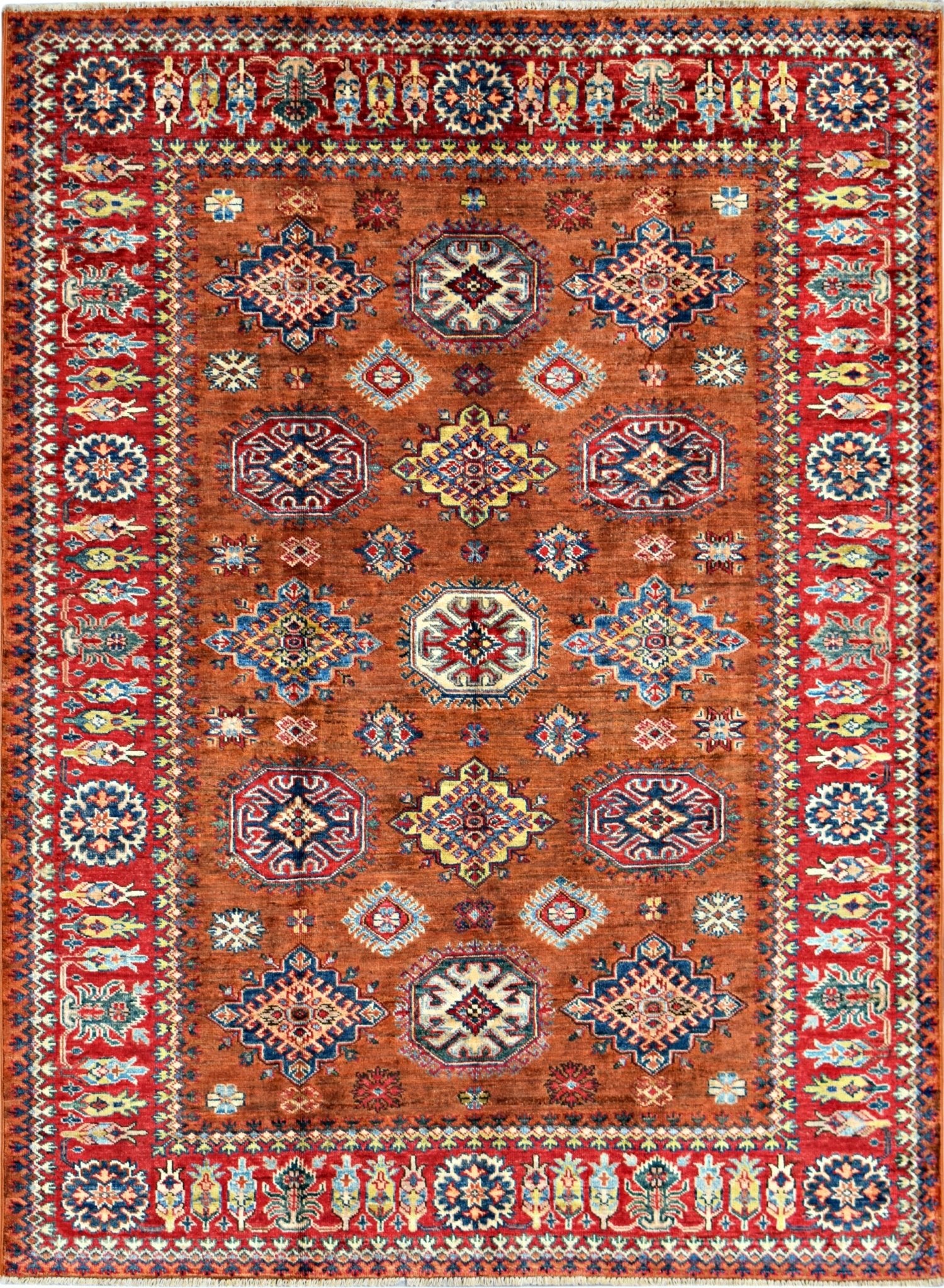 Handmade Afghan Super Kazakh Rug | 200 x 152 cm | 6'7" x 5' - Najaf Rugs & Textile