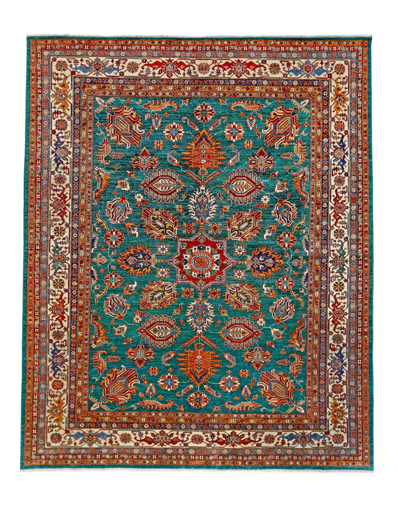 Handmade Afghan Super Kazakh Rug | 285 x 244 cm | 9'5" x 8' - Najaf Rugs & Textile