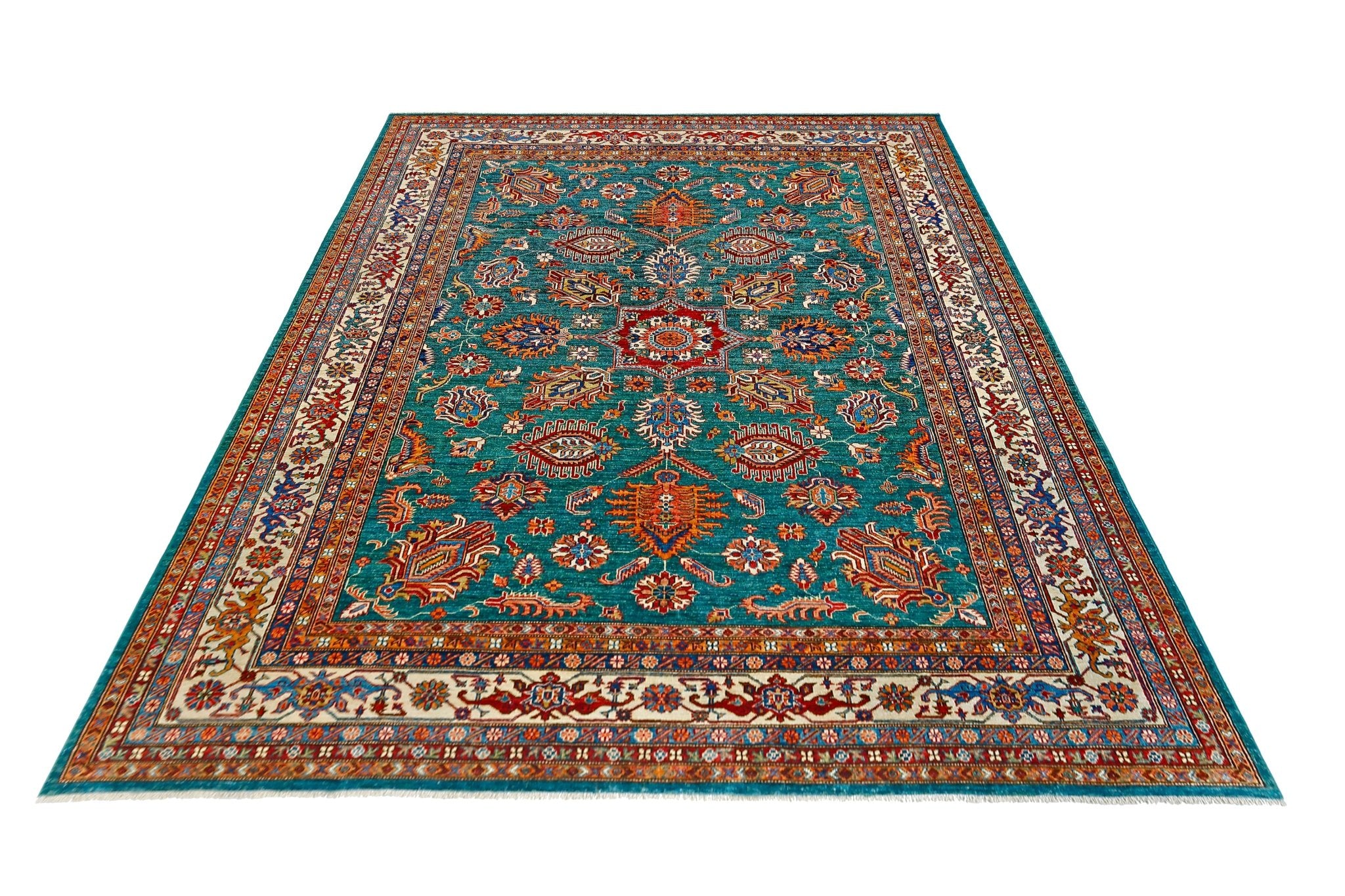 Handmade Afghan Super Kazakh Rug | 285 x 244 cm | 9'5" x 8' - Najaf Rugs & Textile