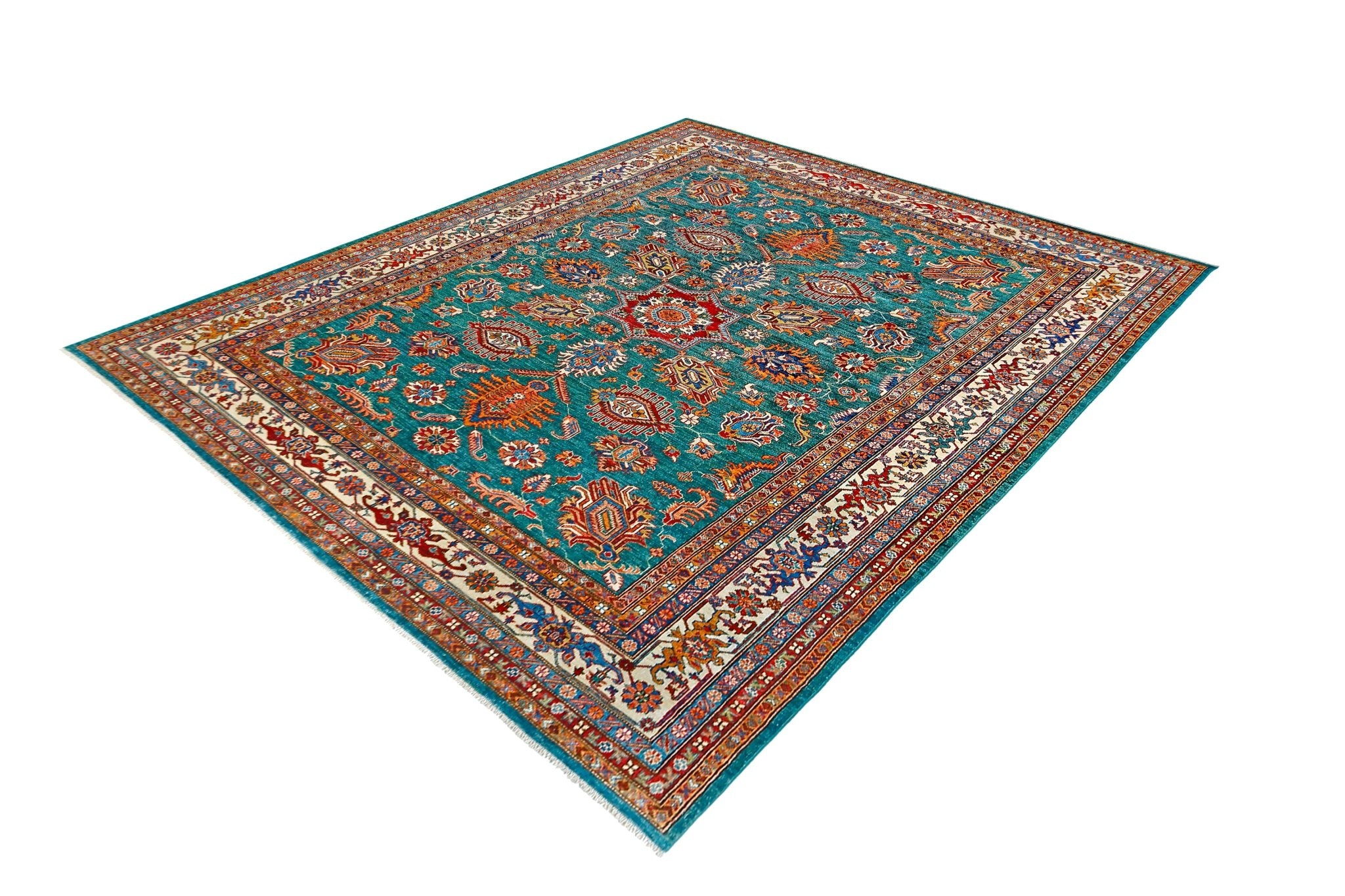 Handmade Afghan Super Kazakh Rug | 285 x 244 cm | 9'5" x 8' - Najaf Rugs & Textile