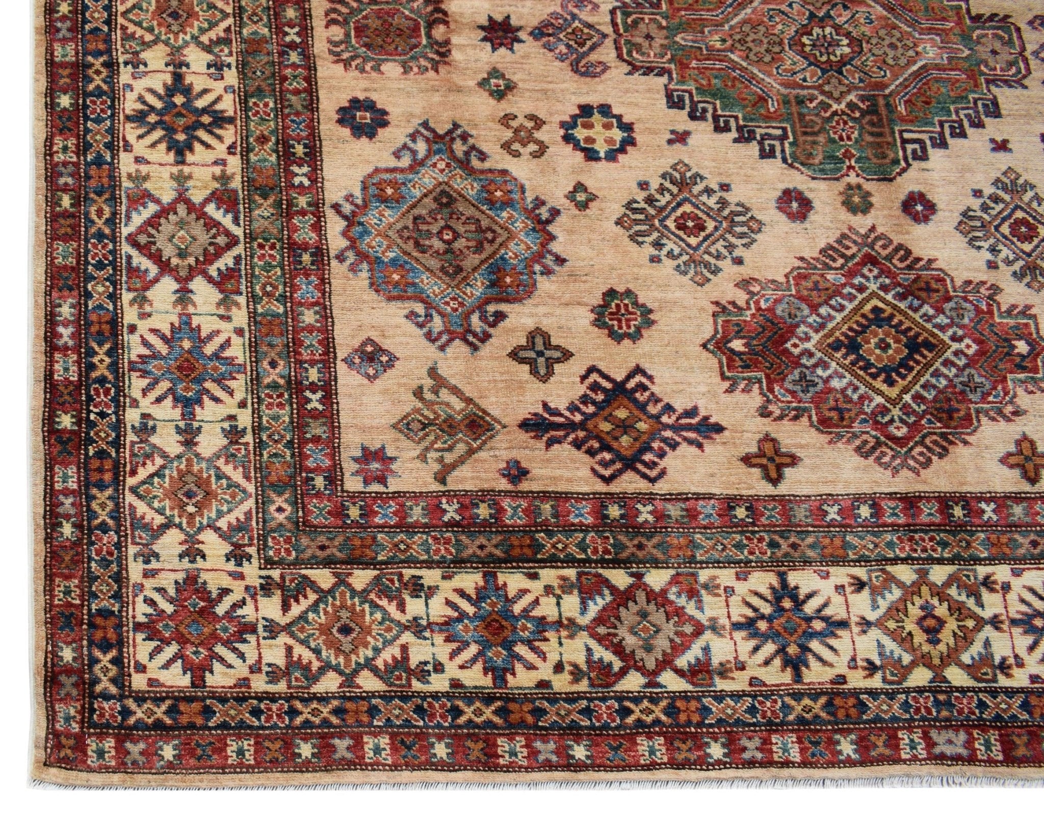 Handmade Afghan Super Kazakh Rug | 301 x 206 cm | 9'10" x 6'9" - Najaf Rugs & Textile