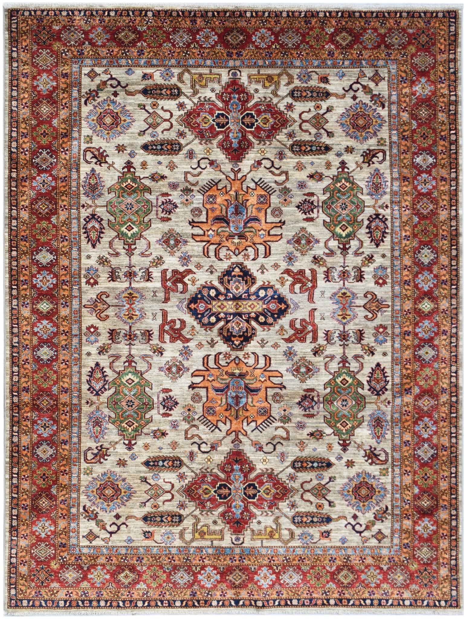 Handmade Afghan Super Kazakh Rug | 315 x 248 cm | 10'4" x 8'2" - Najaf Rugs & Textile