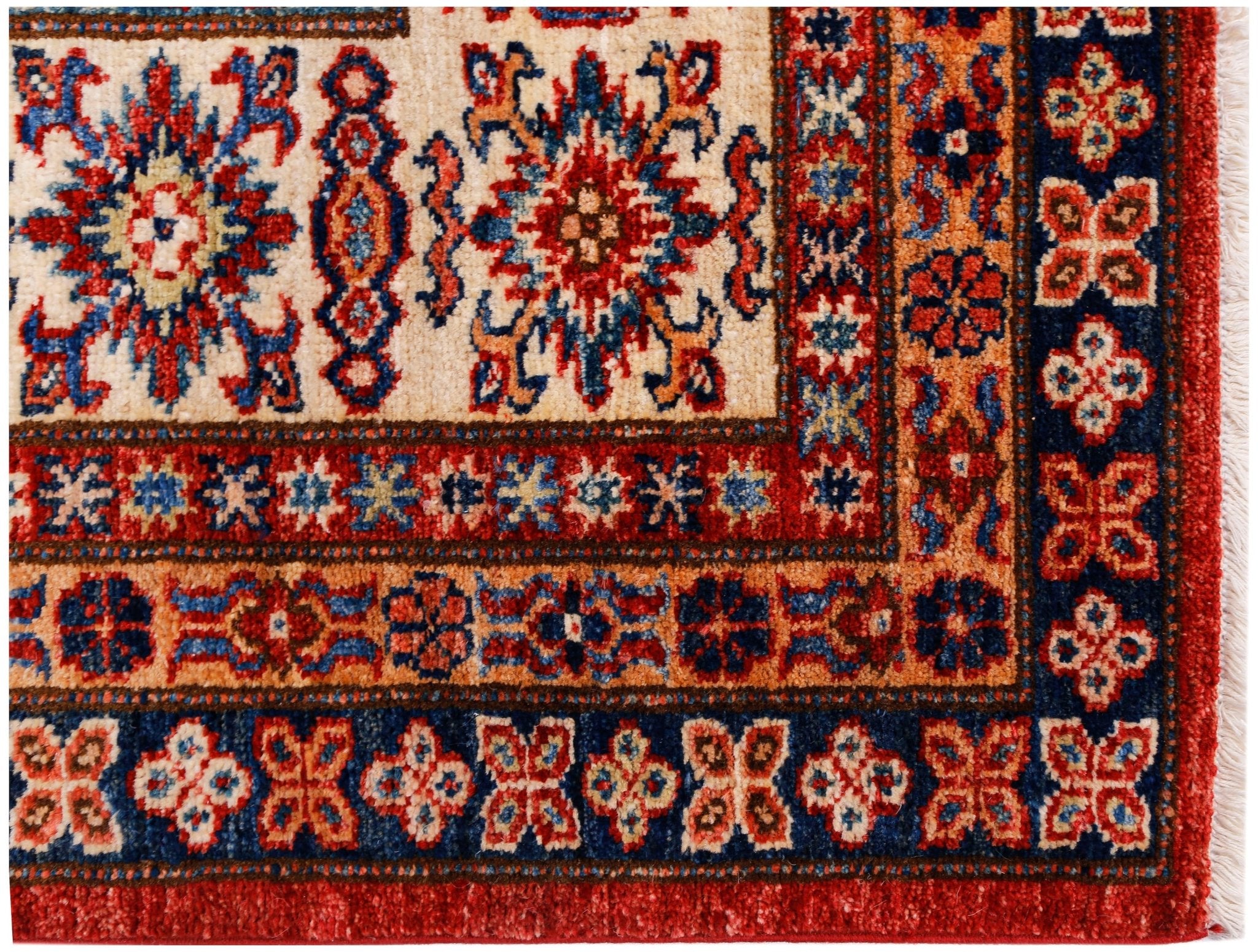 Handmade Afghan Super Kazakh Rug | 393 x 265 cm | 12'3" x 8'9" - Najaf Rugs & Textile