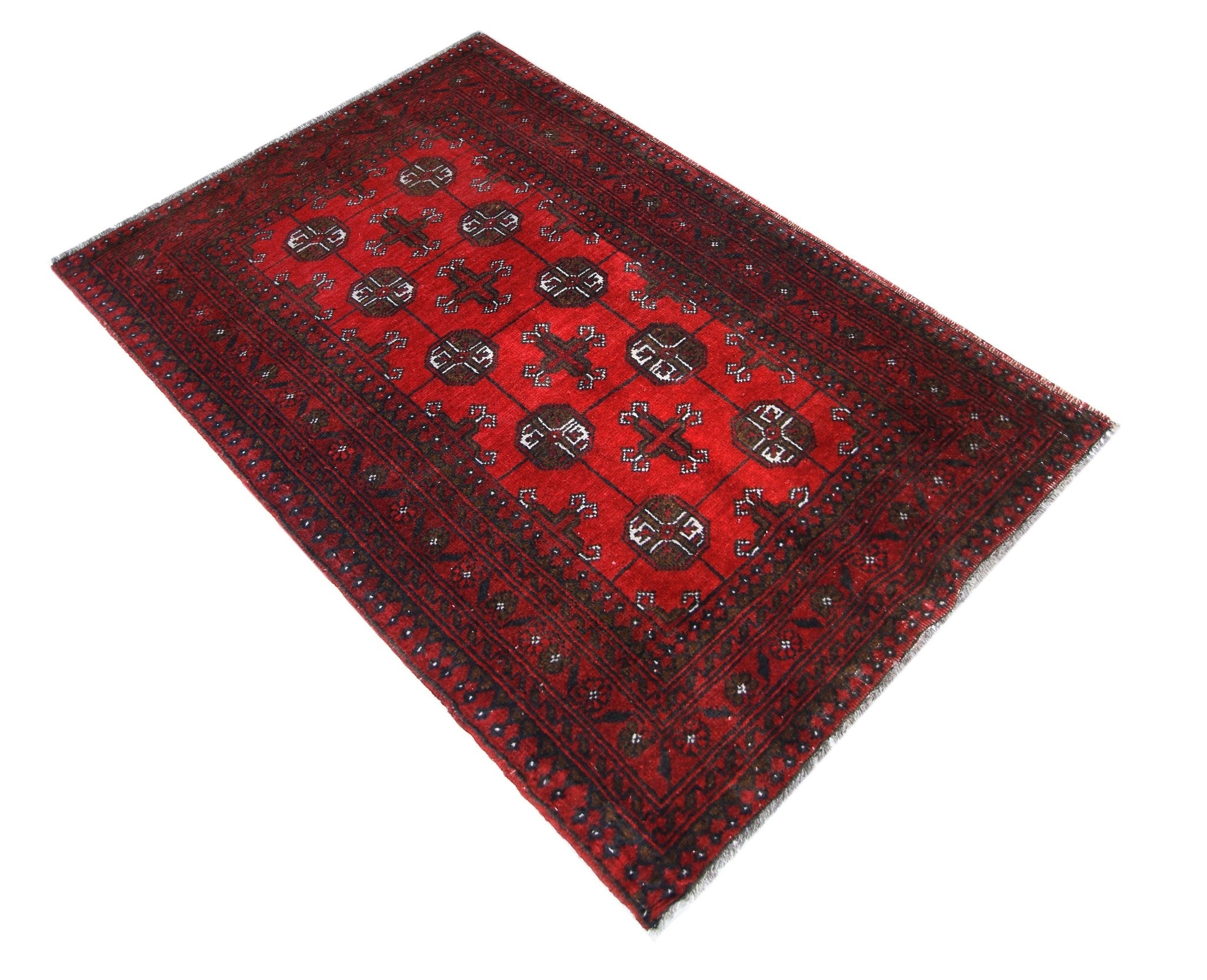 Handmade Afghan Vintage Turkmen Rug | 118 x 81 cm | 3'10" x 2'8" - Najaf Rugs & Textile