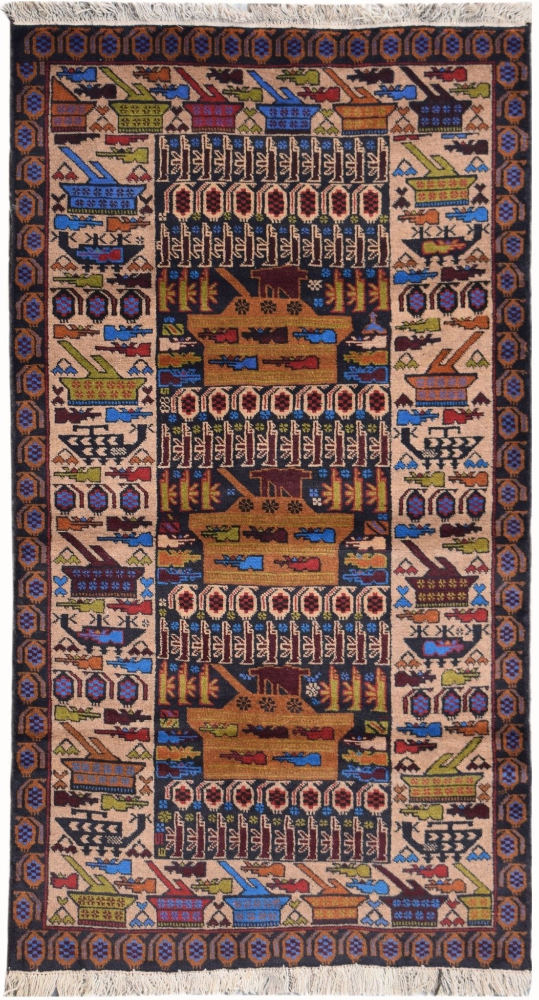 Handmade Afghan War Rug | 204 x 113 cm | 6'9" x 3'8" - Najaf Rugs & Textile
