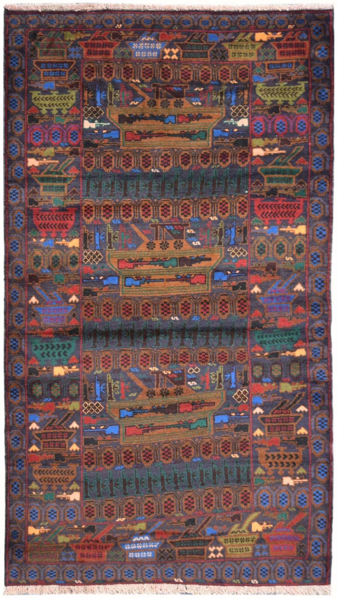 Handmade Afghan War Rug | 214 x 117 cm | 7'1" x 3'10" - Najaf Rugs & Textile