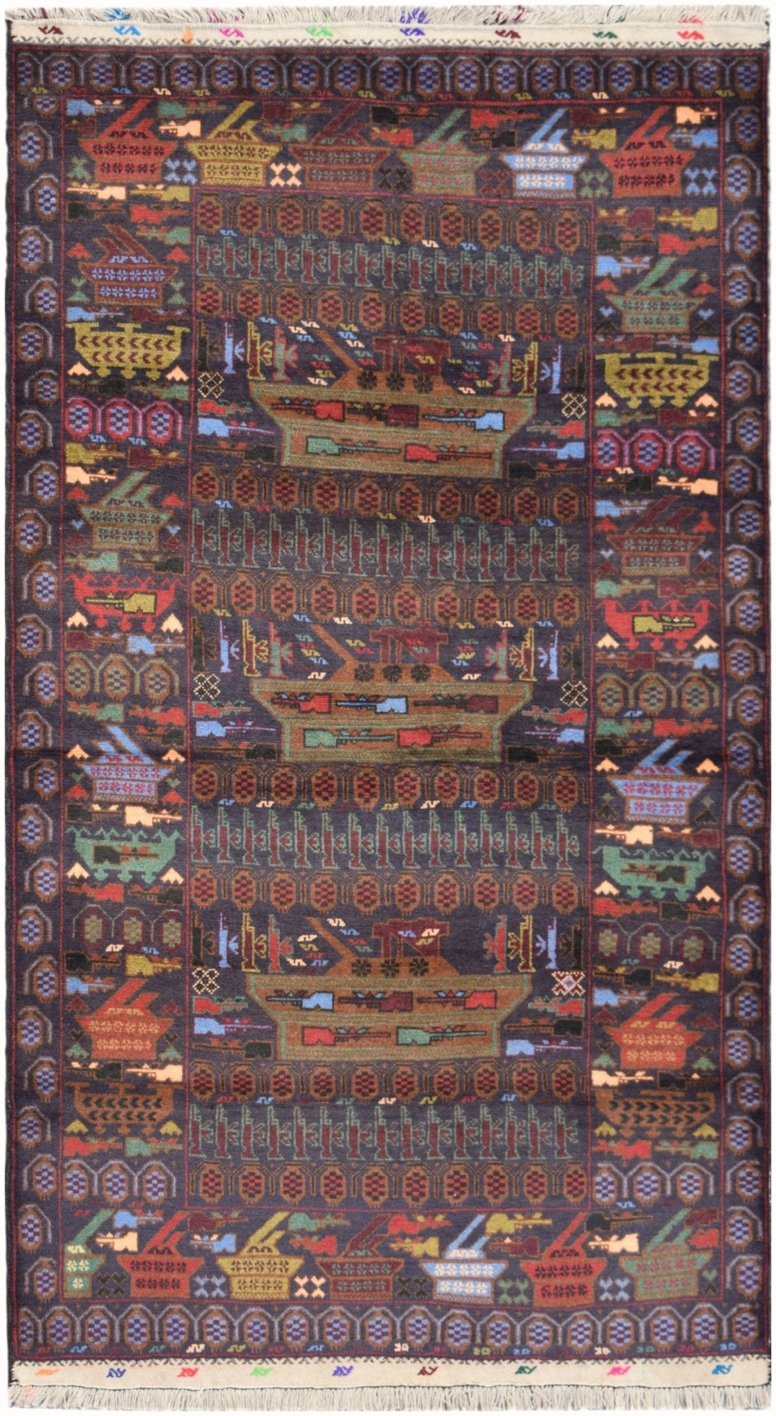 Handmade Afghan War Rug | 215 x 117 cm | 7'1" x 3'10" - Najaf Rugs & Textile