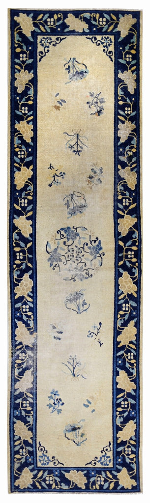 Handmade Antique Chinese Art Deco Hallway Runner | 264 x 73 cm | 8'8" x 2'5" - Najaf Rugs & Textile