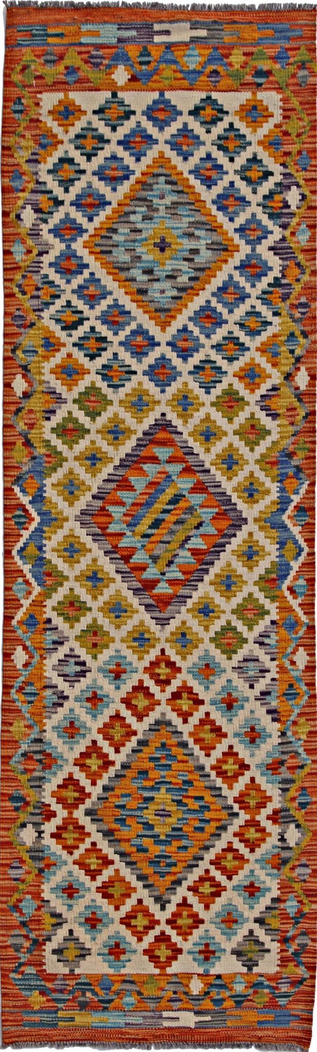 Handmade Maimana Killim Hallway Runner | 207 x 63 cm | 6'10" x 2'1" - Najaf Rugs & Textile