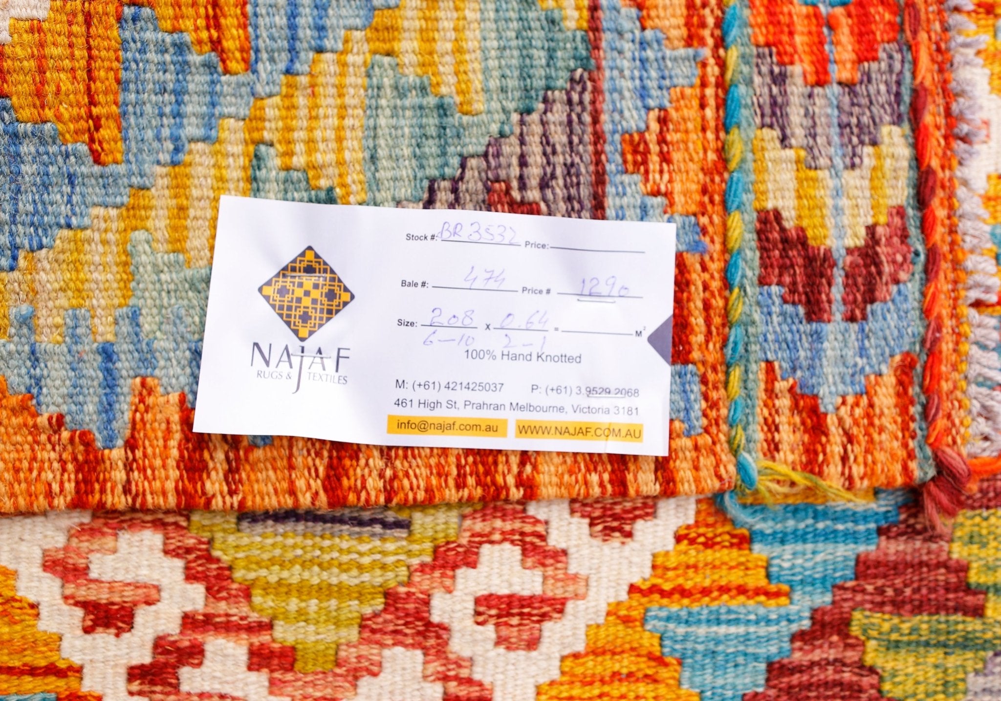 Handmade Maimana Killim Hallway Runner | 208 x 64 cm | 6'10" x 2'1" - Najaf Rugs & Textile