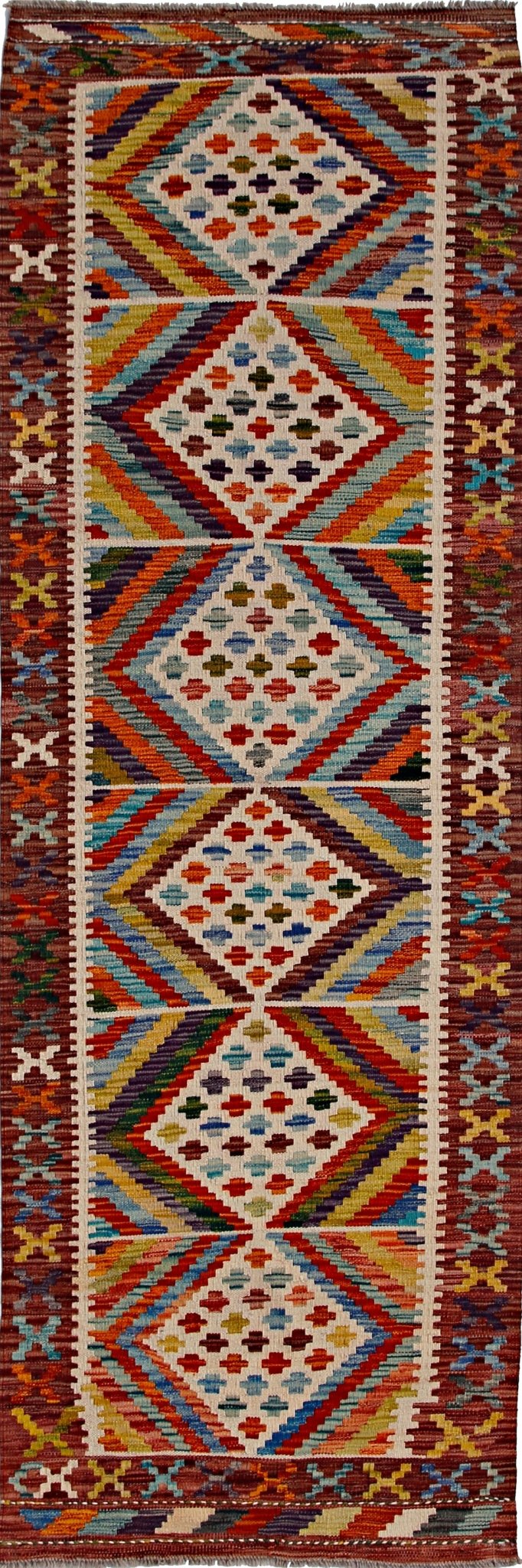 Handmade Maimana Killim Hallway Runner | 248 x 79 cm | 8'2" x 2'7" - Najaf Rugs & Textile