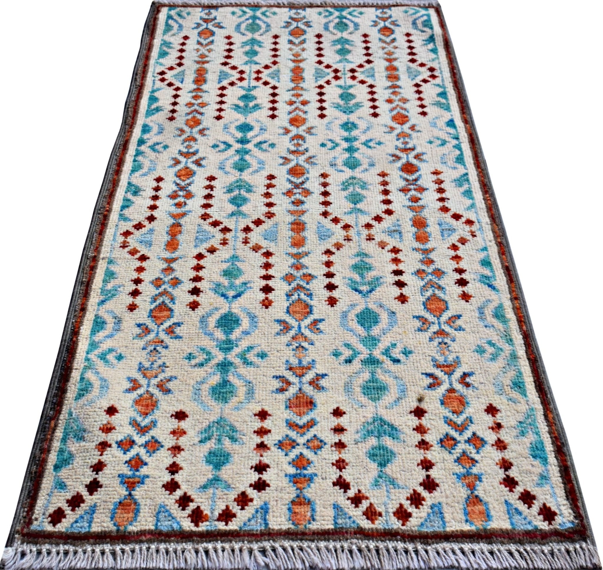 Handmade Mini Afghan Chobi Rug | 102 x 54 cm | 3'5" x 1'9" - Najaf Rugs & Textile