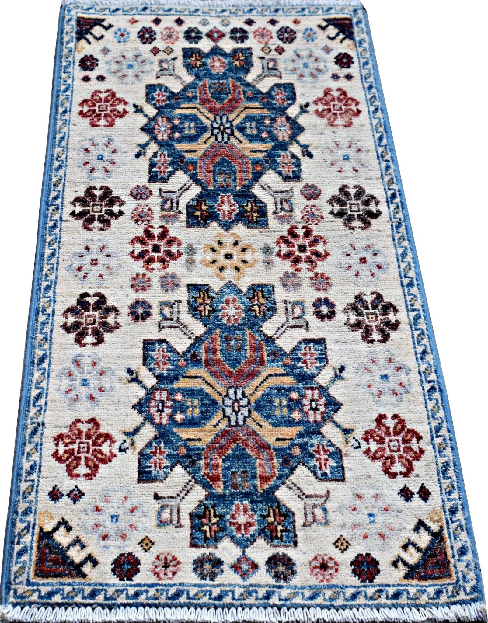Handmade Mini Afghan Chobi Rug | 102 x 55 cm | 3'4" x 1'10" - Najaf Rugs & Textile