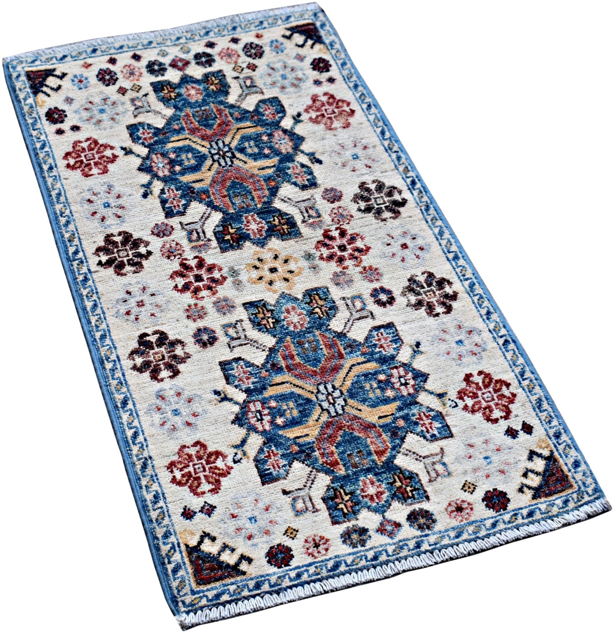 Handmade Mini Afghan Chobi Rug | 102 x 55 cm | 3'4" x 1'10" - Najaf Rugs & Textile