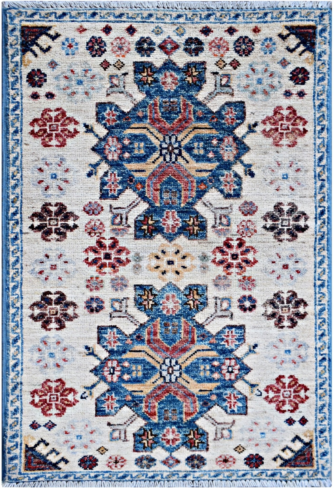 Handmade Mini Afghan Chobi Rug | 102 x 55 cm | 3'4" x 1'10" - Najaf Rugs & Textile