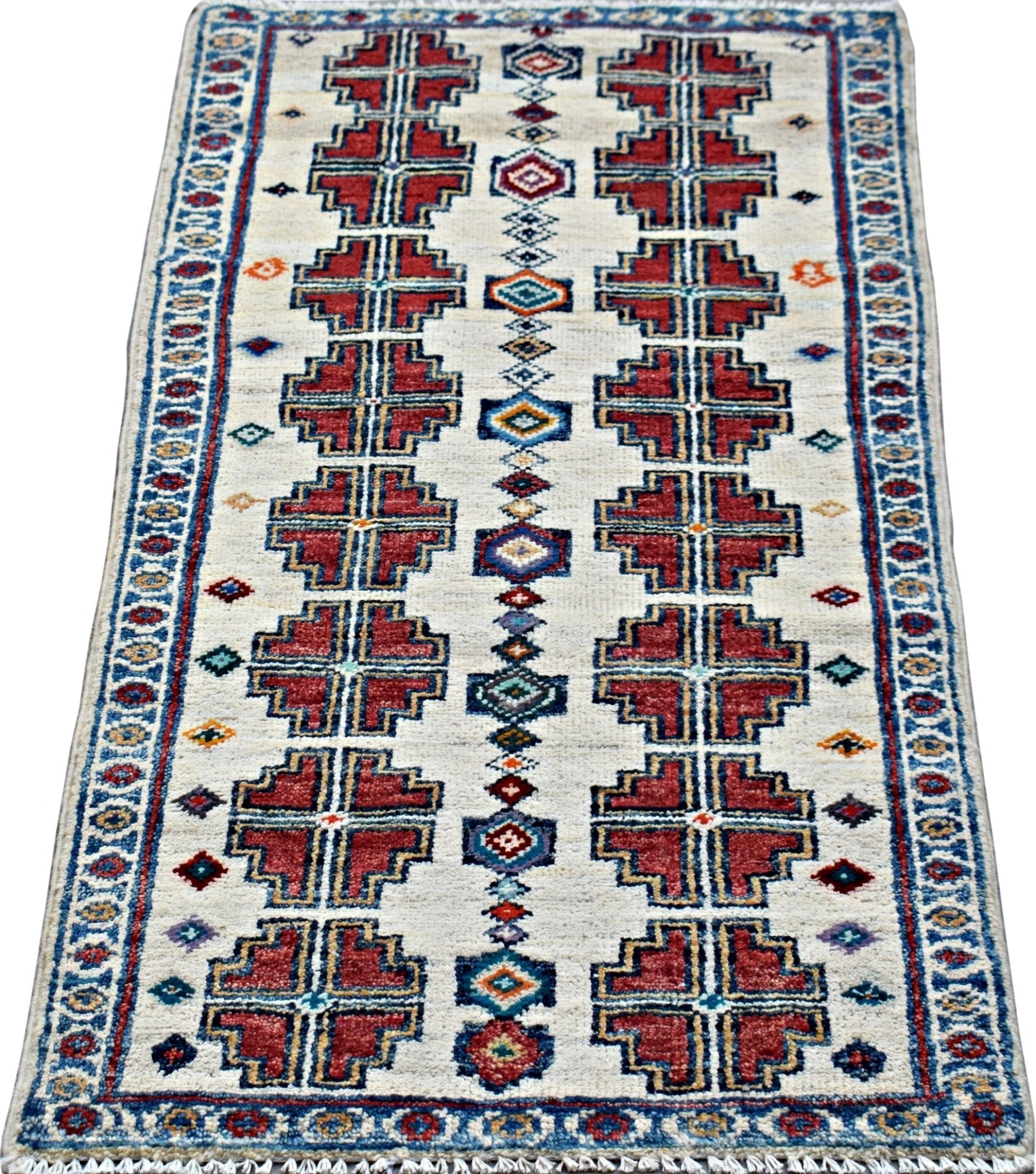 Handmade Mini Afghan Chobi Rug | 103 x 53 cm | 3'5" x 1'9" - Najaf Rugs & Textile