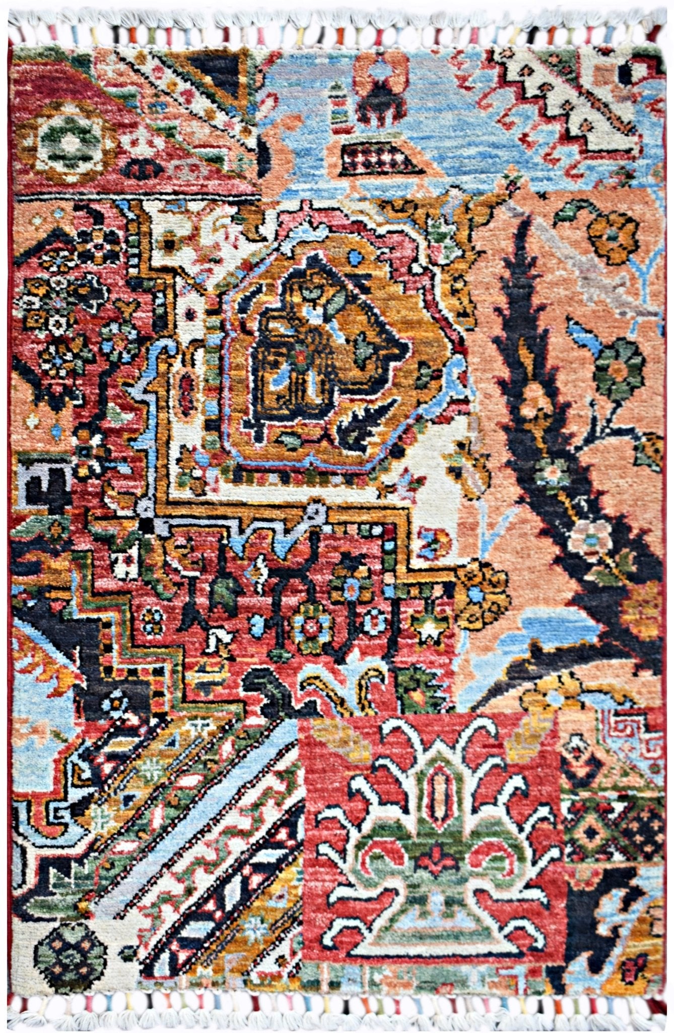 Handmade Mini Afghan Chobi Rug | 87 x 62 cm | 2'10" x 2' - Najaf Rugs & Textile