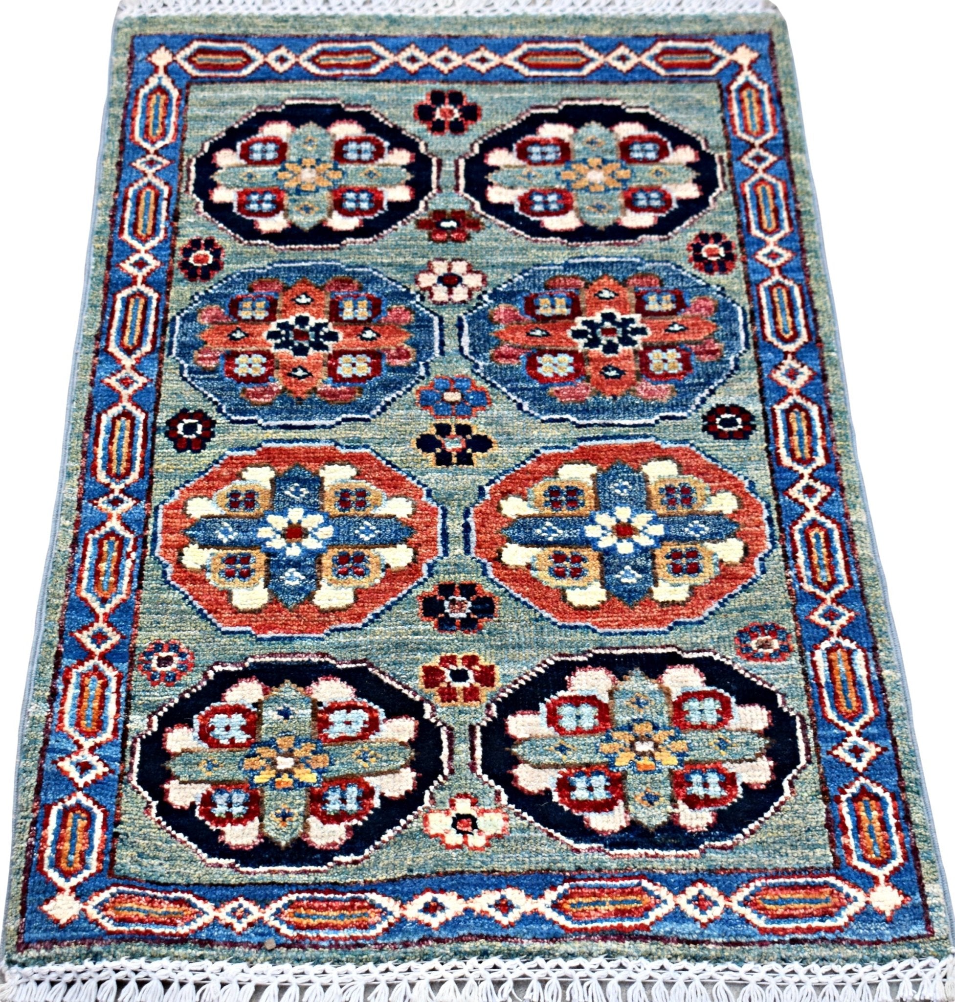 Handmade Mini Afghan Chobi Rug | 89 x 60 cm | 2'11" x 2' - Najaf Rugs & Textile