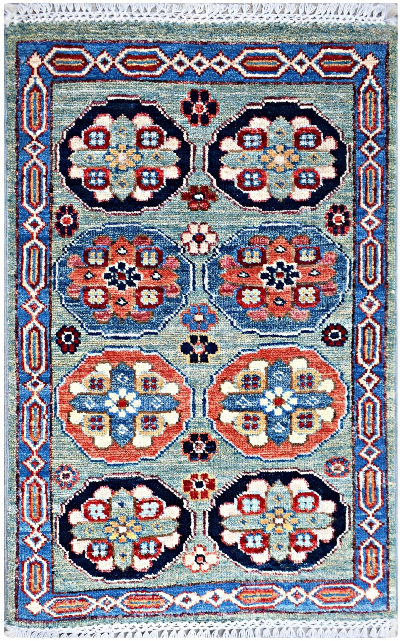 Handmade Mini Afghan Chobi Rug | 89 x 60 cm | 2'11" x 2' - Najaf Rugs & Textile