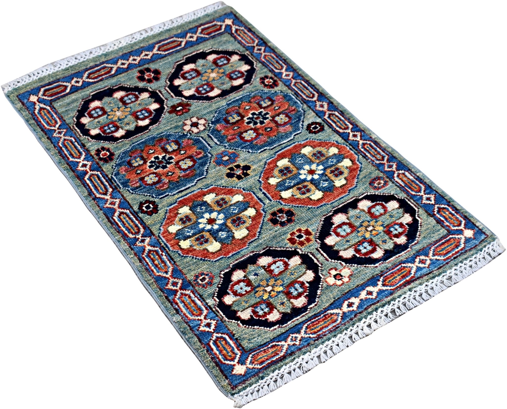 Handmade Mini Afghan Chobi Rug | 89 x 60 cm | 2'11" x 2' - Najaf Rugs & Textile