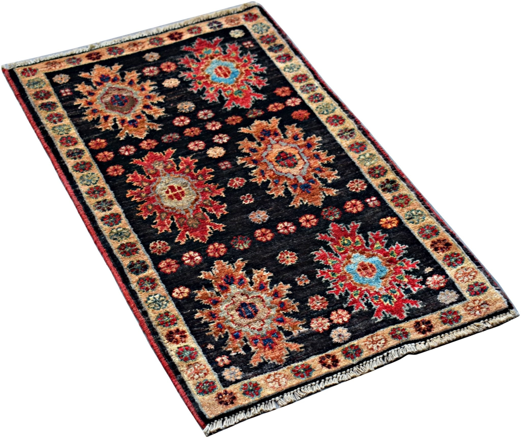 Handmade Mini Afghan Chobi Rug | 95 x 54 cm | 3'2" x 1'9" - Najaf Rugs & Textile