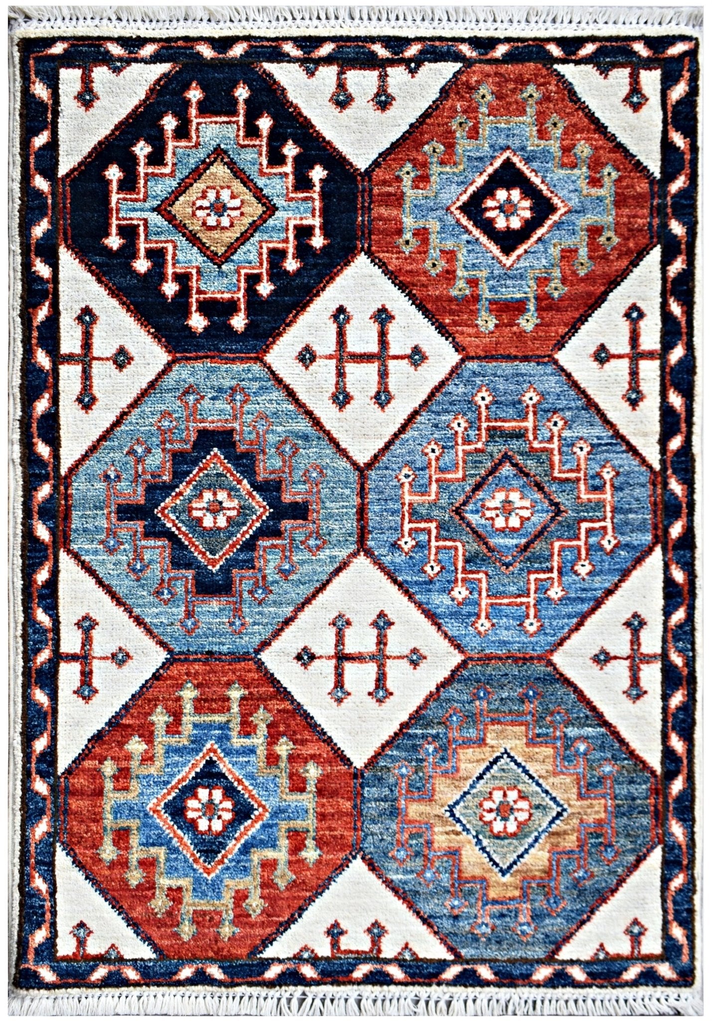 Handmade Mini Afghan Chobi Rug | 97 x 62 cm | 3'3" x 2'1" - Najaf Rugs & Textile