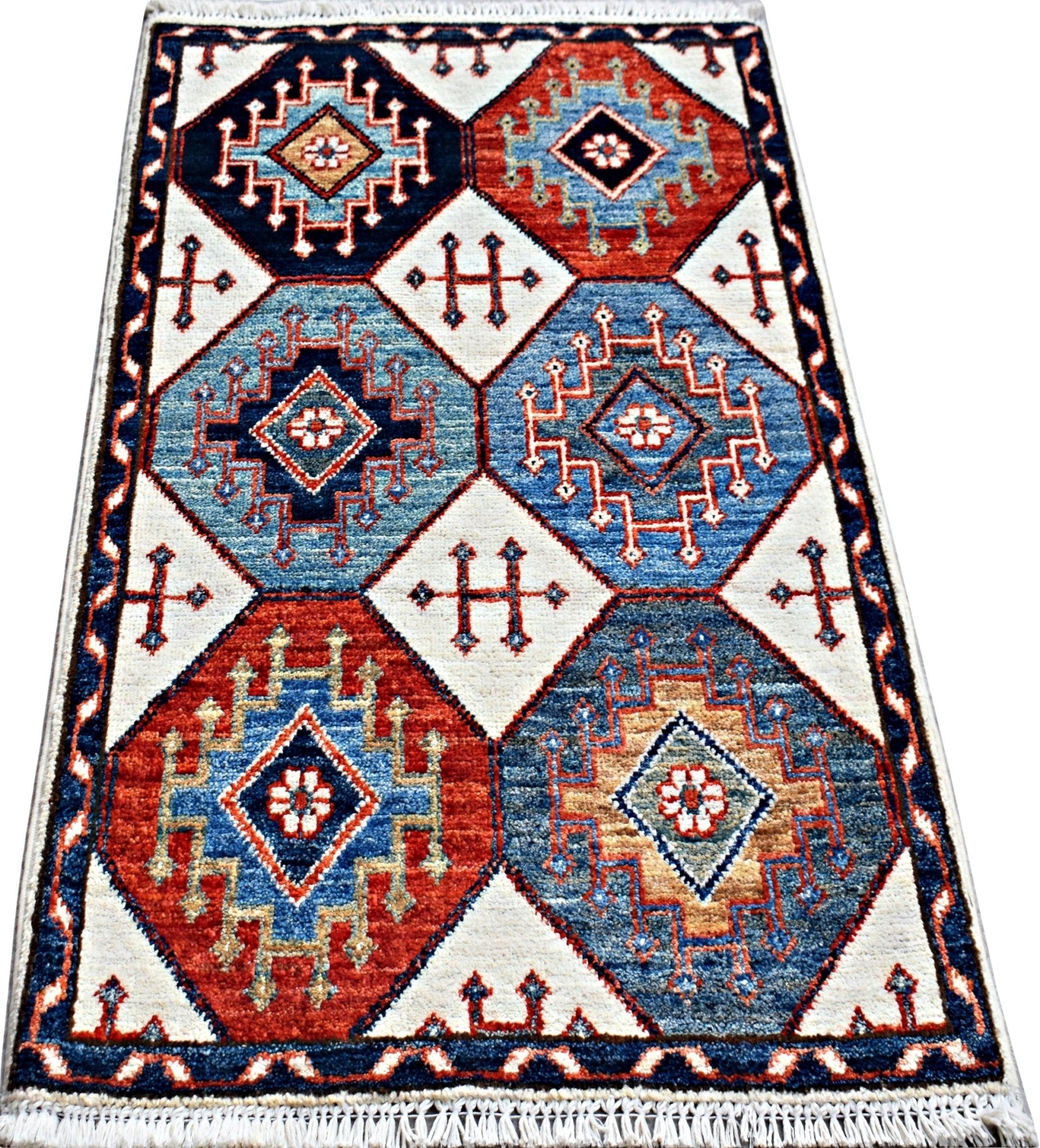 Handmade Mini Afghan Chobi Rug | 97 x 62 cm | 3'3" x 2'1" - Najaf Rugs & Textile