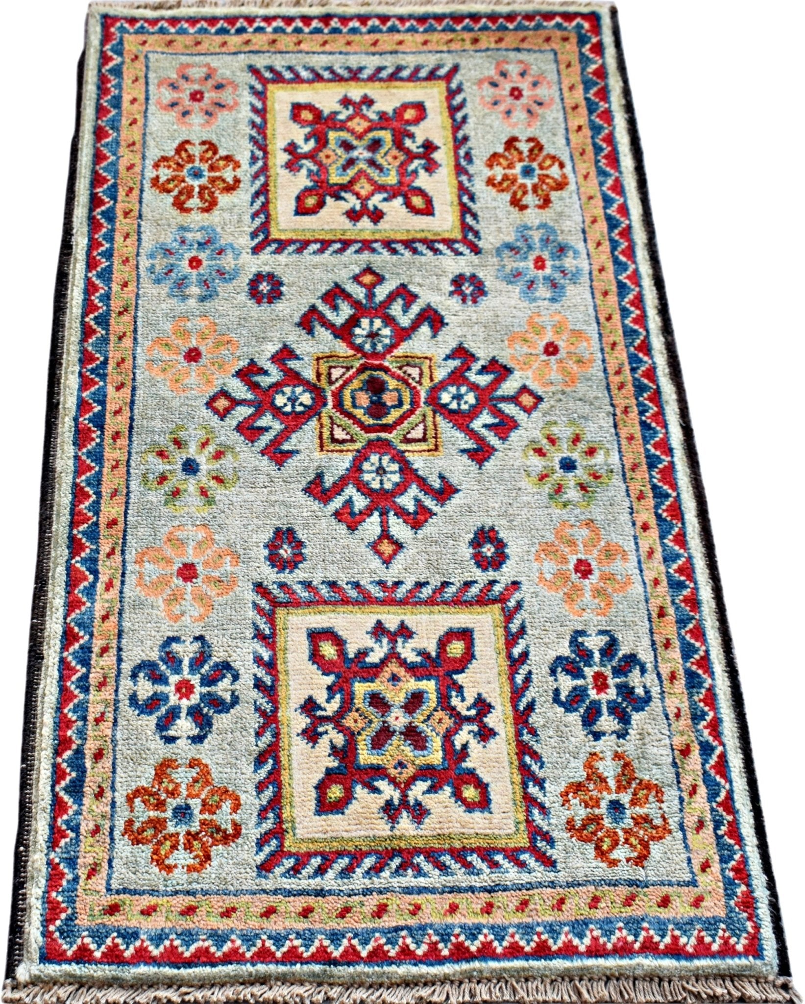 Handmade Mini Afghan Chobi Rug | 99 x 55 cm | 3'3" x 1'10" - Najaf Rugs & Textile