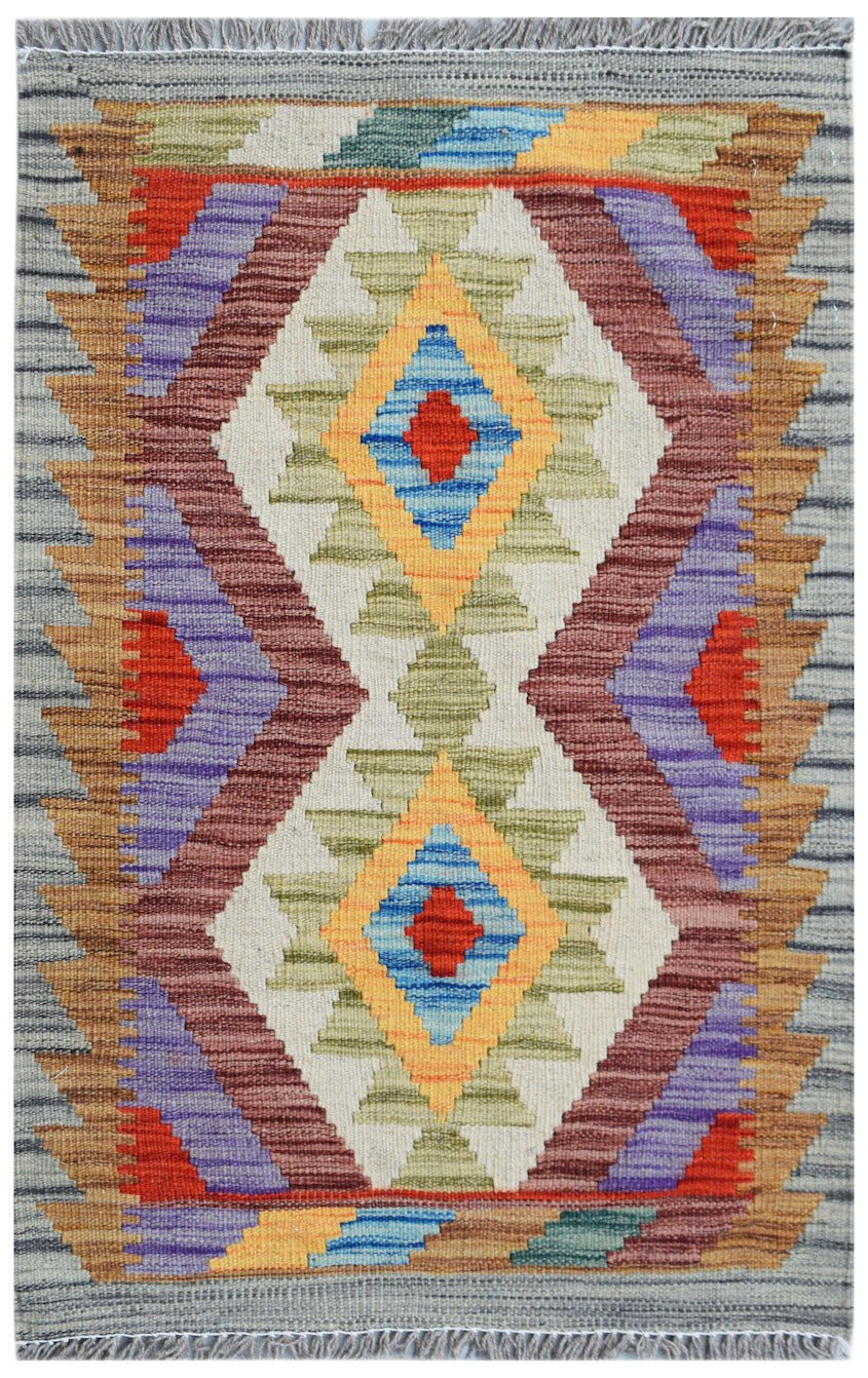 Handmade Mini Afghan Maimana Kilim | 87 x 60 cm | 2'10" x 2' - Najaf Rugs & Textile