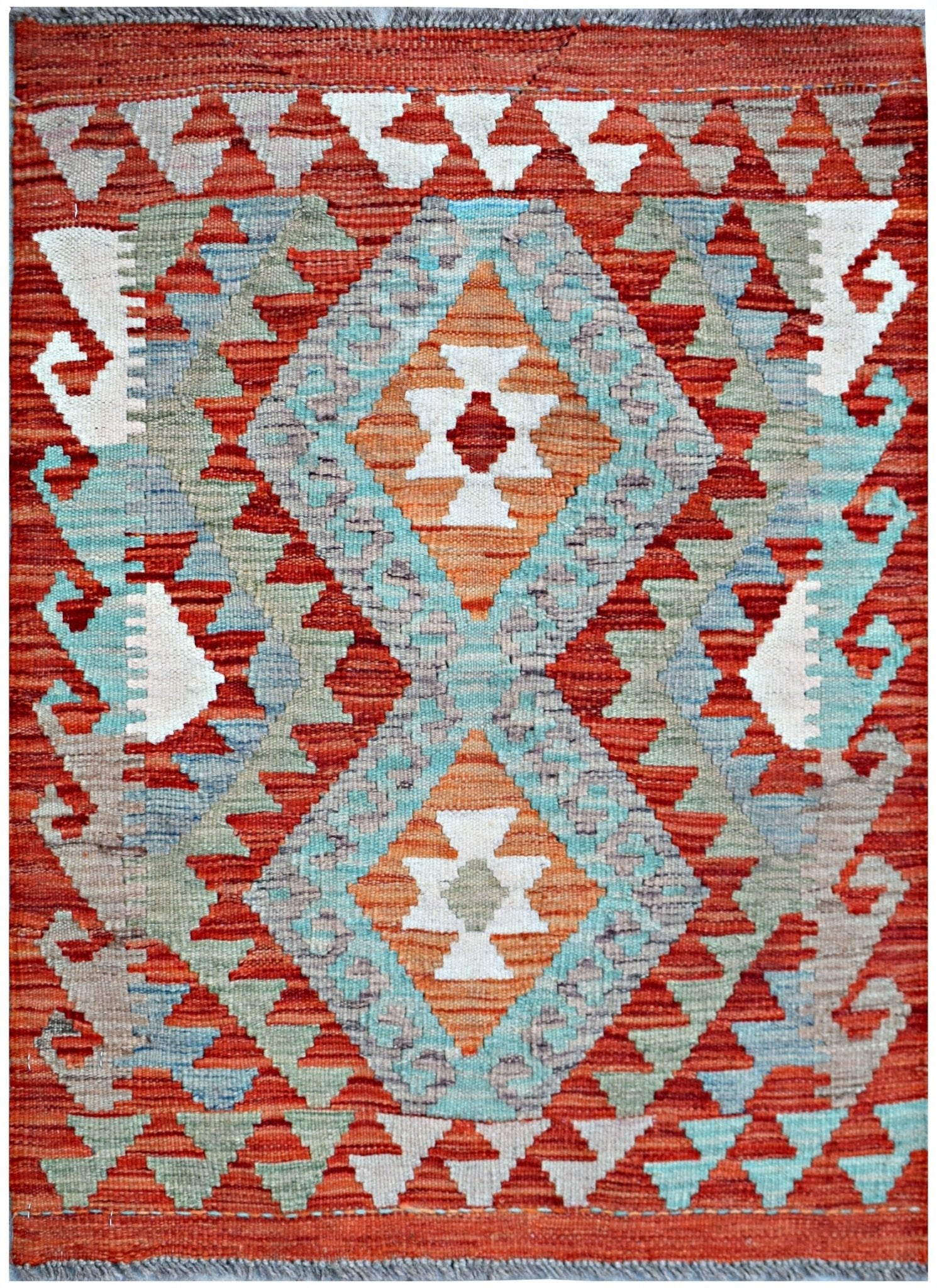 Handmade Mini Afghan Maimana Kilim | 89 x 66 cm | 2'11" x 2'2" - Najaf Rugs & Textile