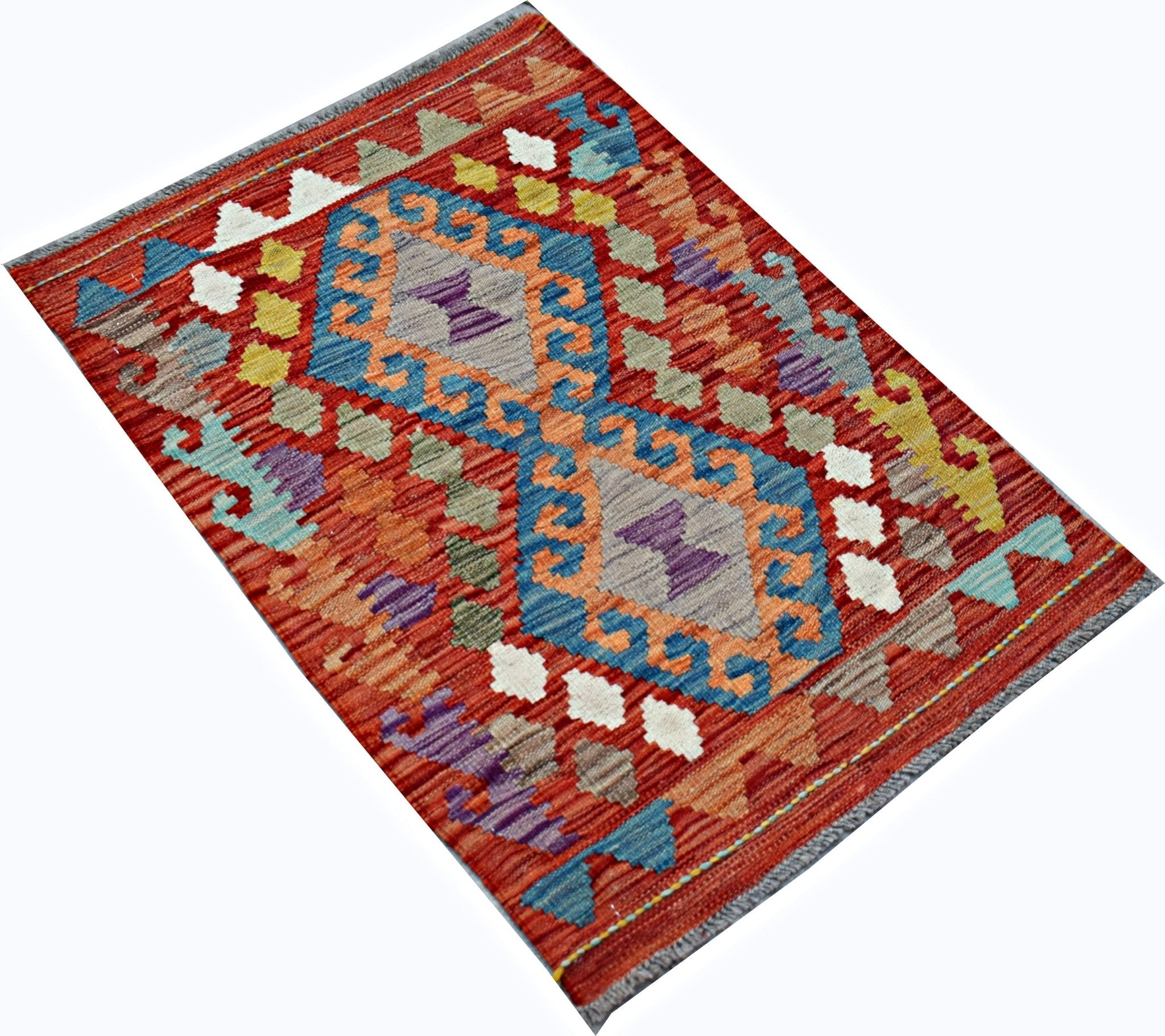 Handmade Mini Afghan Maimana Kilim | 93 x 64 cm | 3'1" x 2'1" - Najaf Rugs & Textile