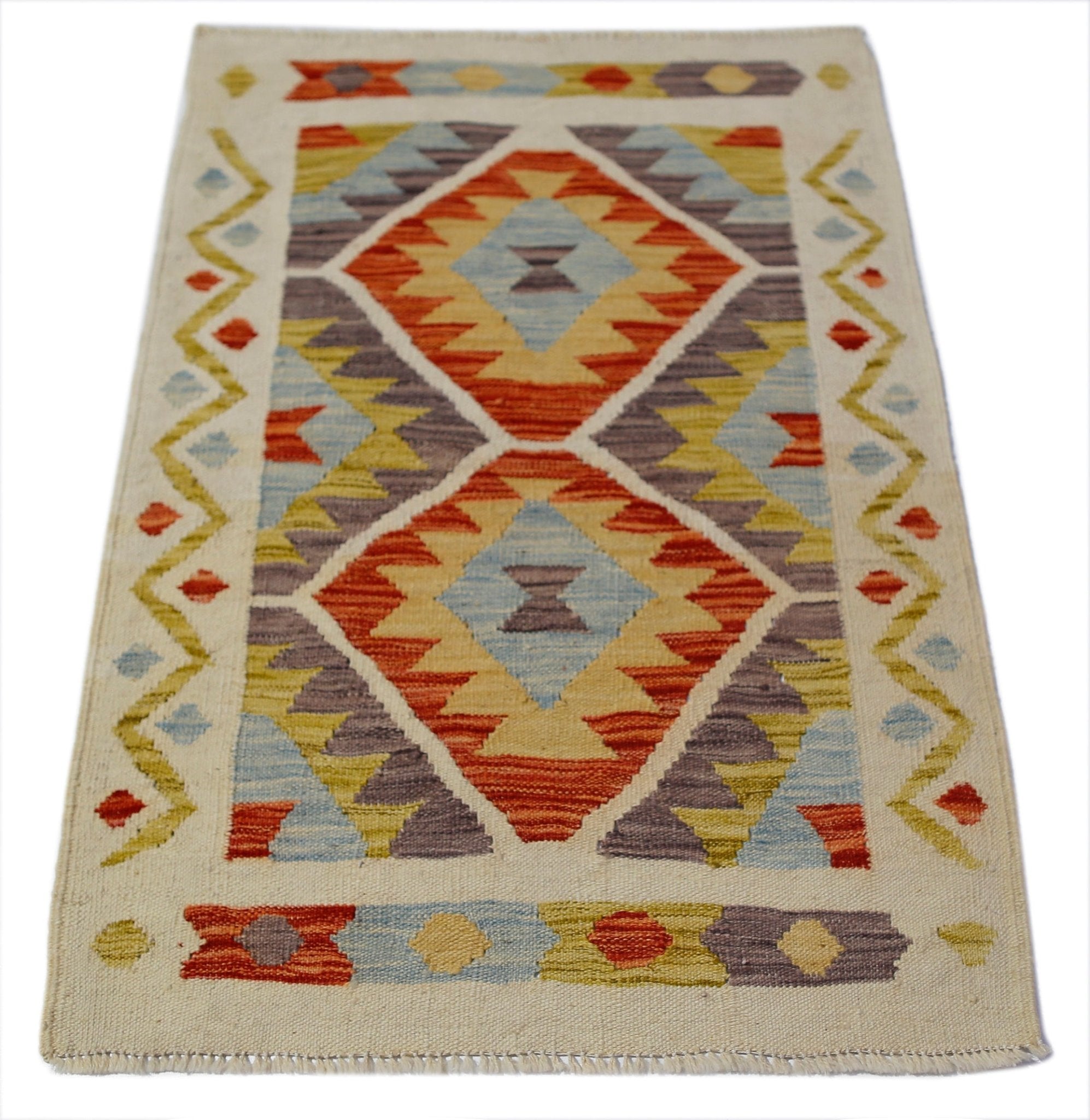 Handmade Mini Afghan Maimana Kilim | 93 x 66 cm | 3'1" x 2'2" - Najaf Rugs & Textile