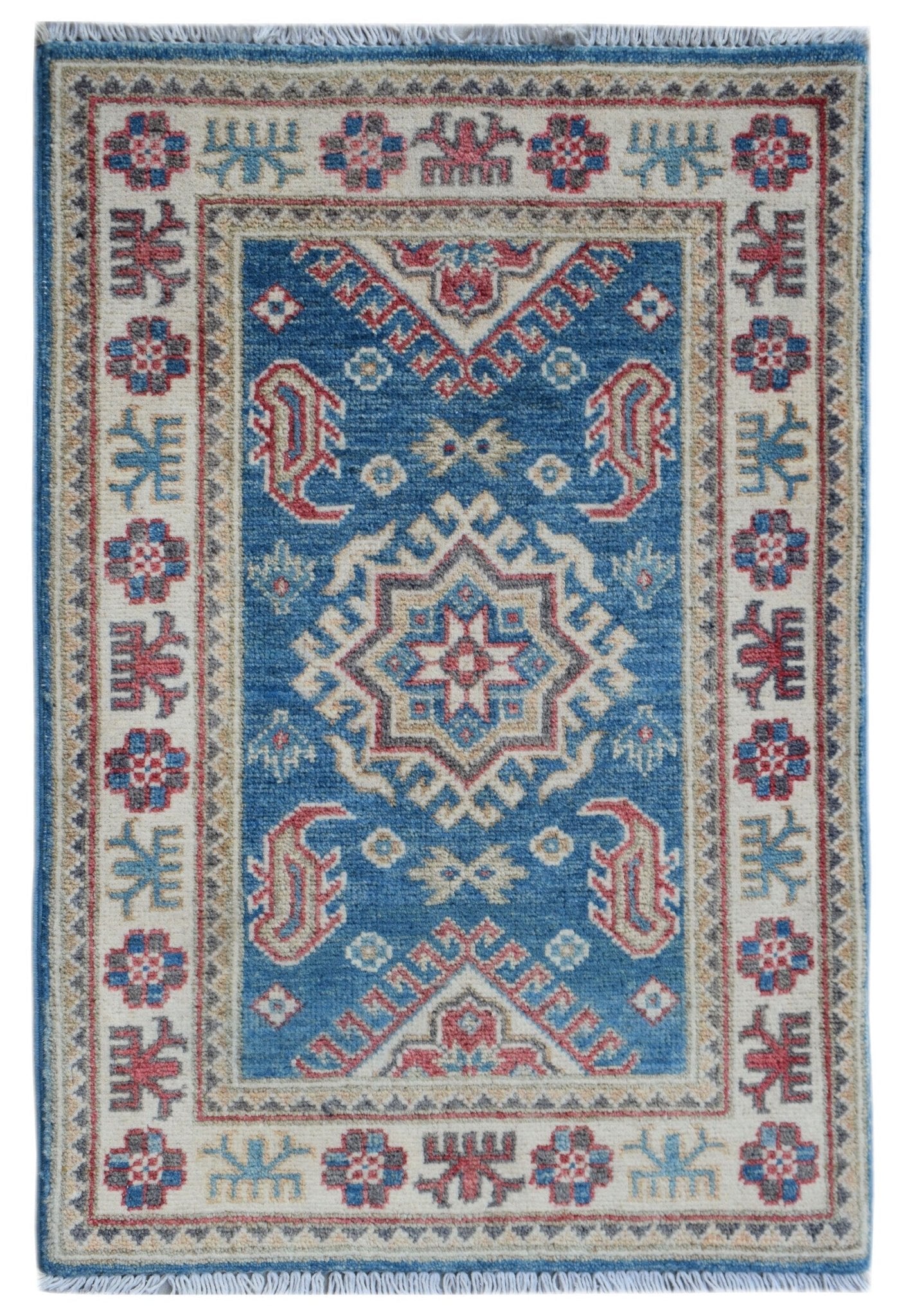 Handmade Mini Kazakh Rug | 89 x 58 cm | 2'11" x 1'10" - Najaf Rugs & Textile