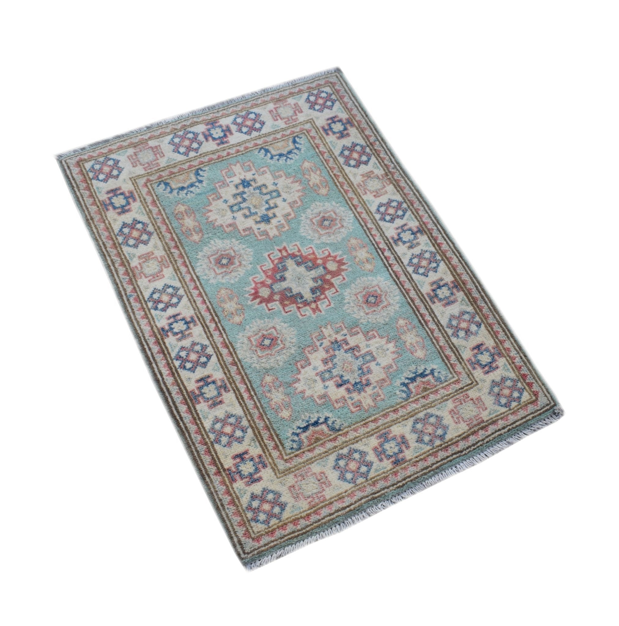 Handmade Mini Kazakh Rug | 89 x 64 cm | 2'11" x 2'1" - Najaf Rugs & Textile
