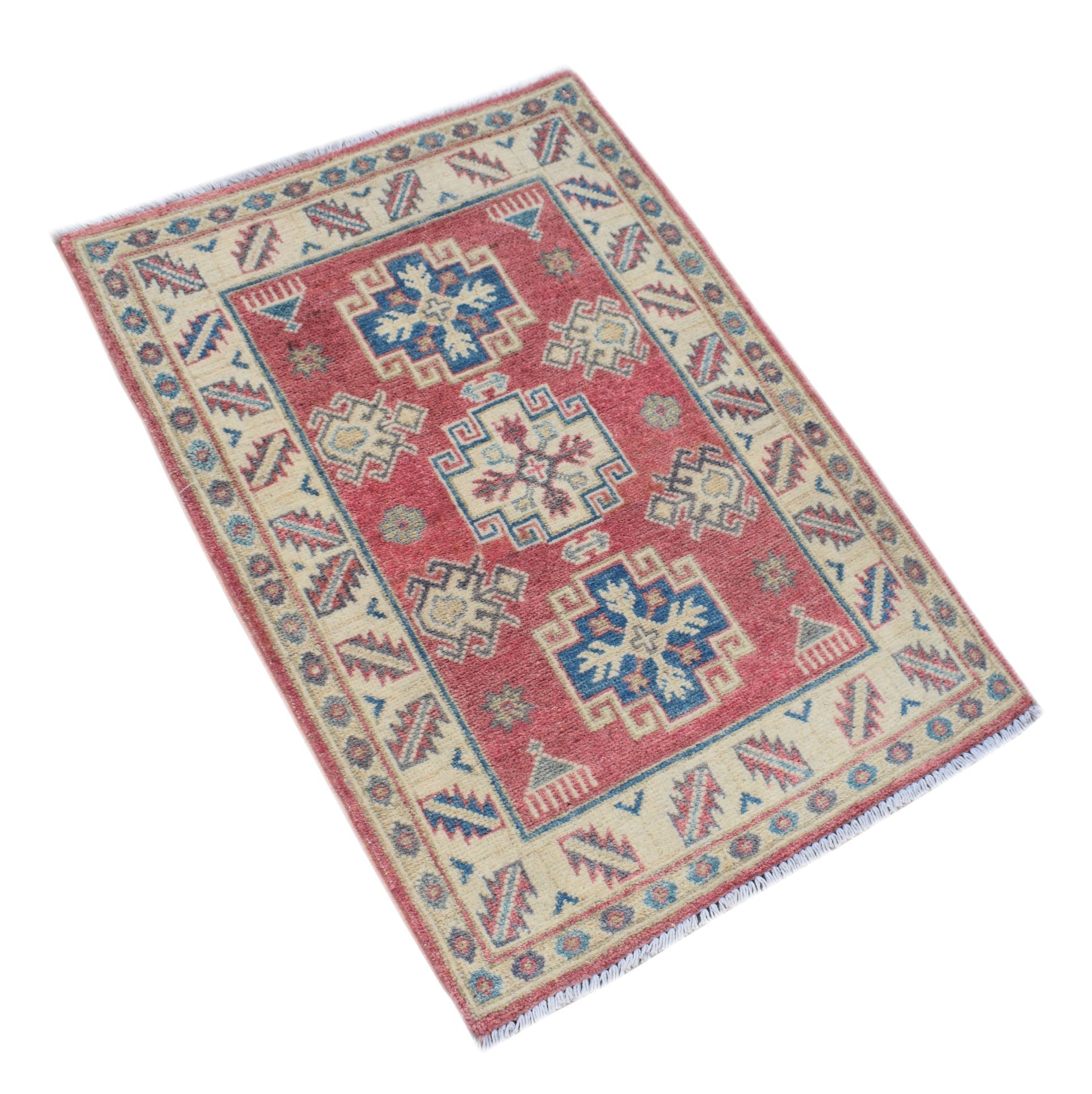 Handmade Mini Kazakh Rug | 90 x 63 cm | 2'11" x 2'1" - Najaf Rugs & Textile