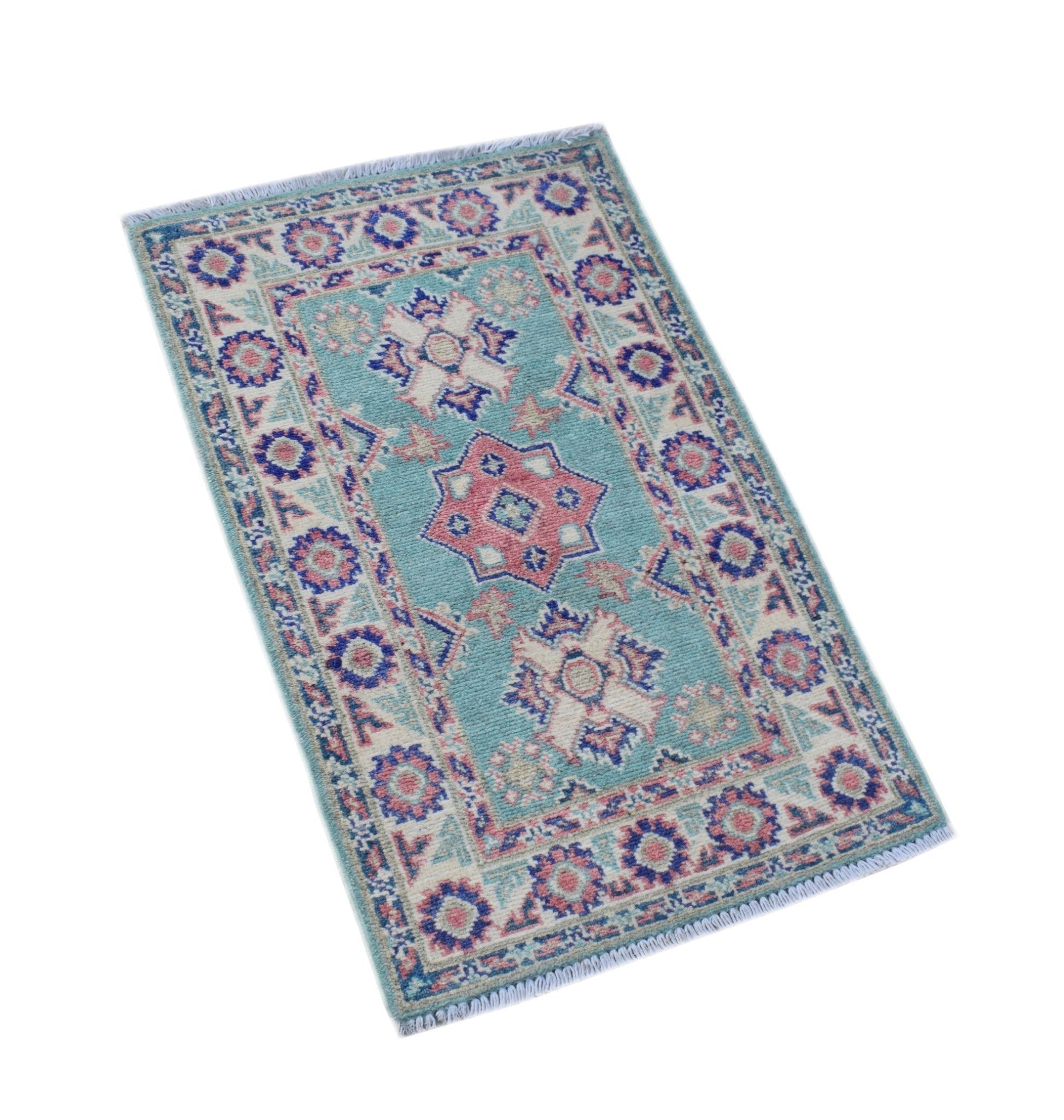 Handmade Mini Kazakh Rug | 91 x 59 cm | 3' x 1'11" - Najaf Rugs & Textile