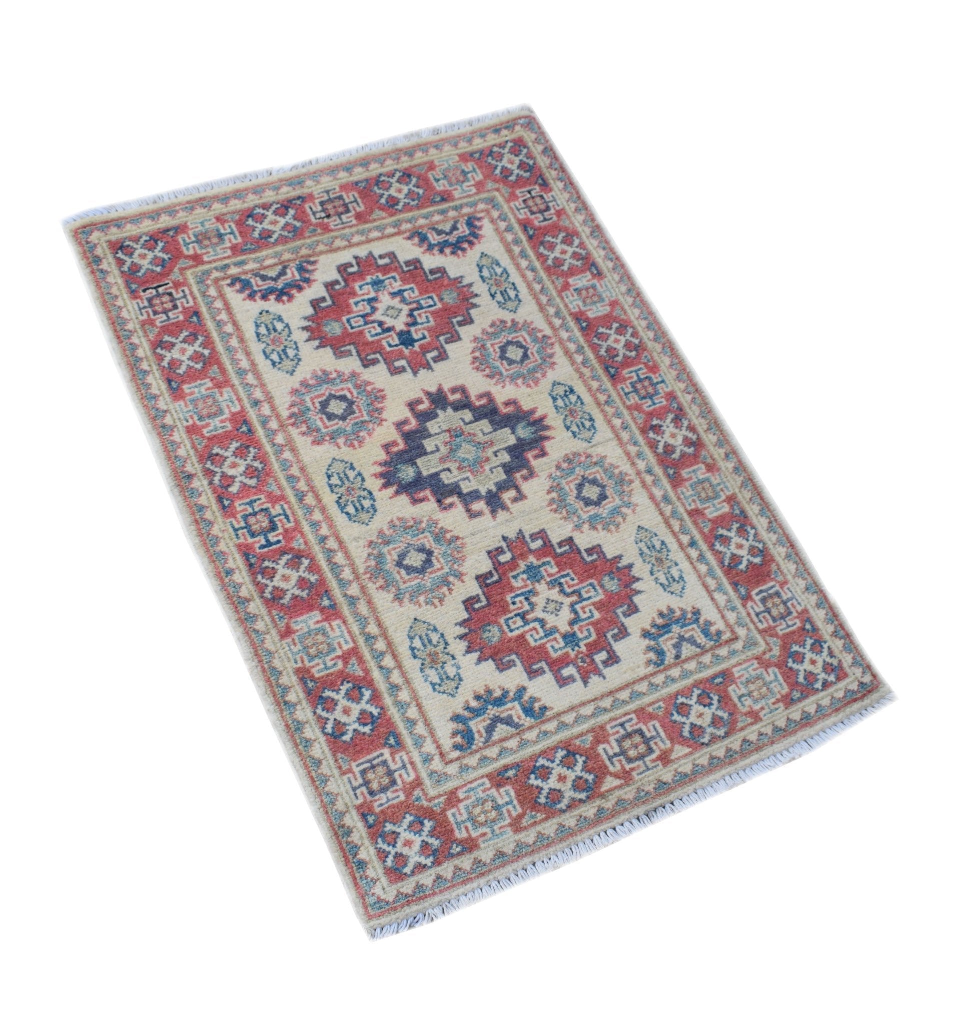 Handmade Mini Kazakh Rug | 92 x 62 cm | 3' x 2' - Najaf Rugs & Textile