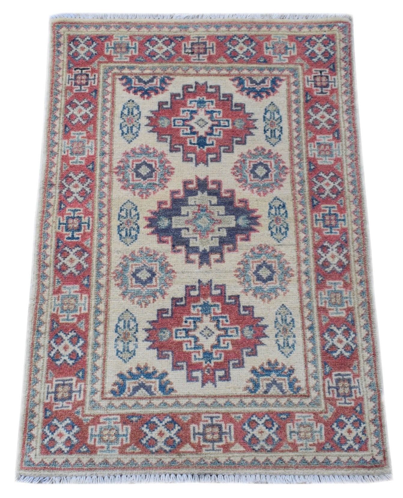 Handmade Mini Kazakh Rug | 92 x 62 cm | 3' x 2' - Najaf Rugs & Textile