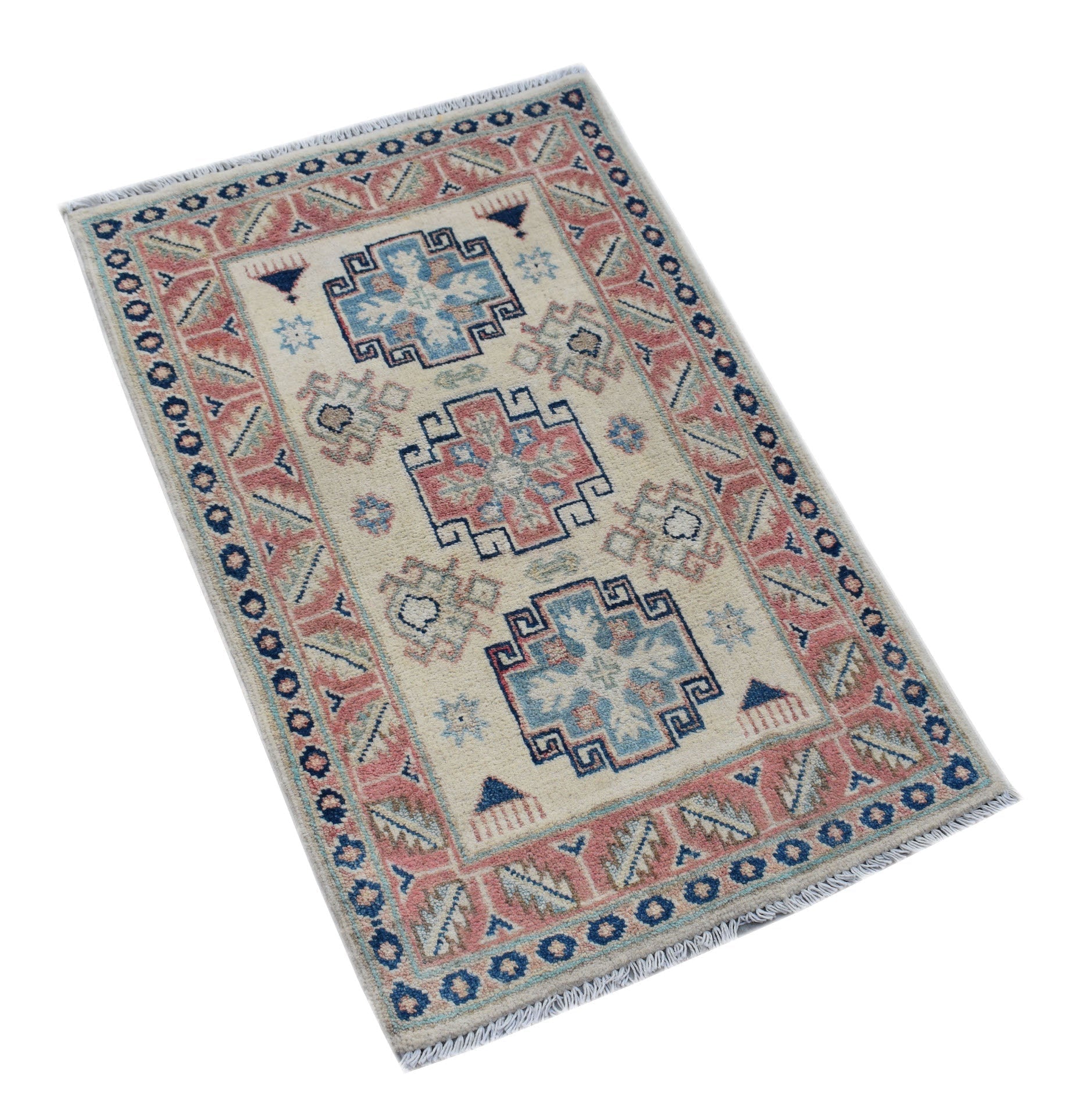 Handmade Mini Kazakh Rug | 98 x 62 cm | 3'2" x 2' - Najaf Rugs & Textile