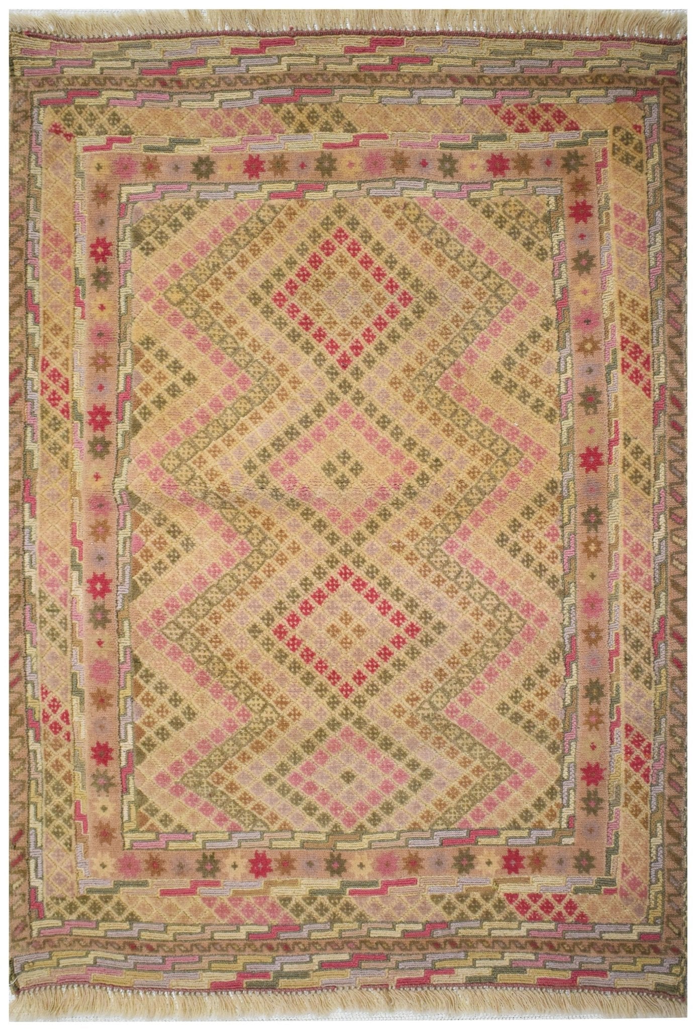 Handmade Mini Mashwani Rug | 115 x 82 cm | 3'7" x 2'6" - Najaf Rugs & Textile