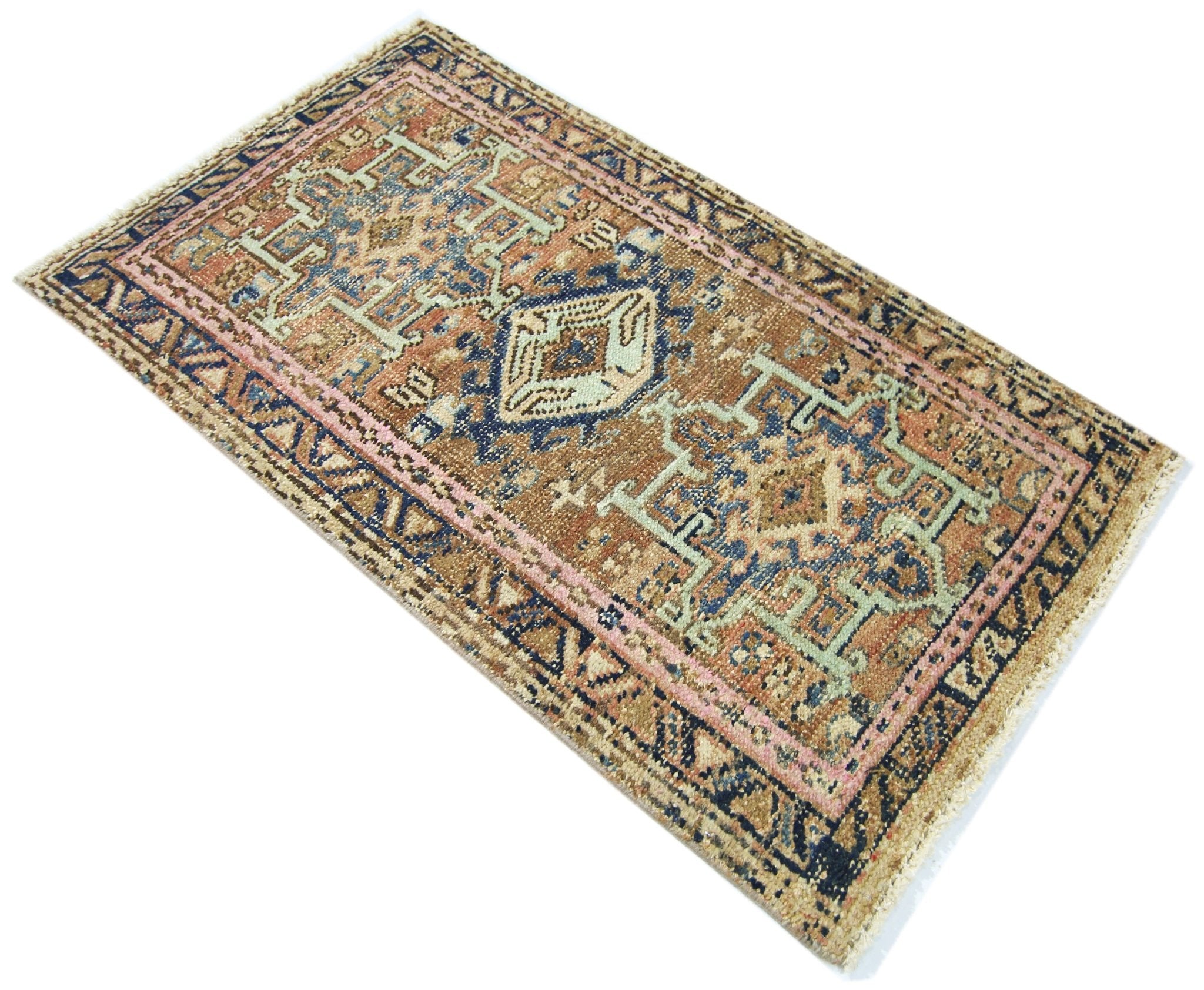 Handmade Mini Vintage Persian Karaja Rug | 109 x 62 cm | 3'7" x 2' - Najaf Rugs & Textile