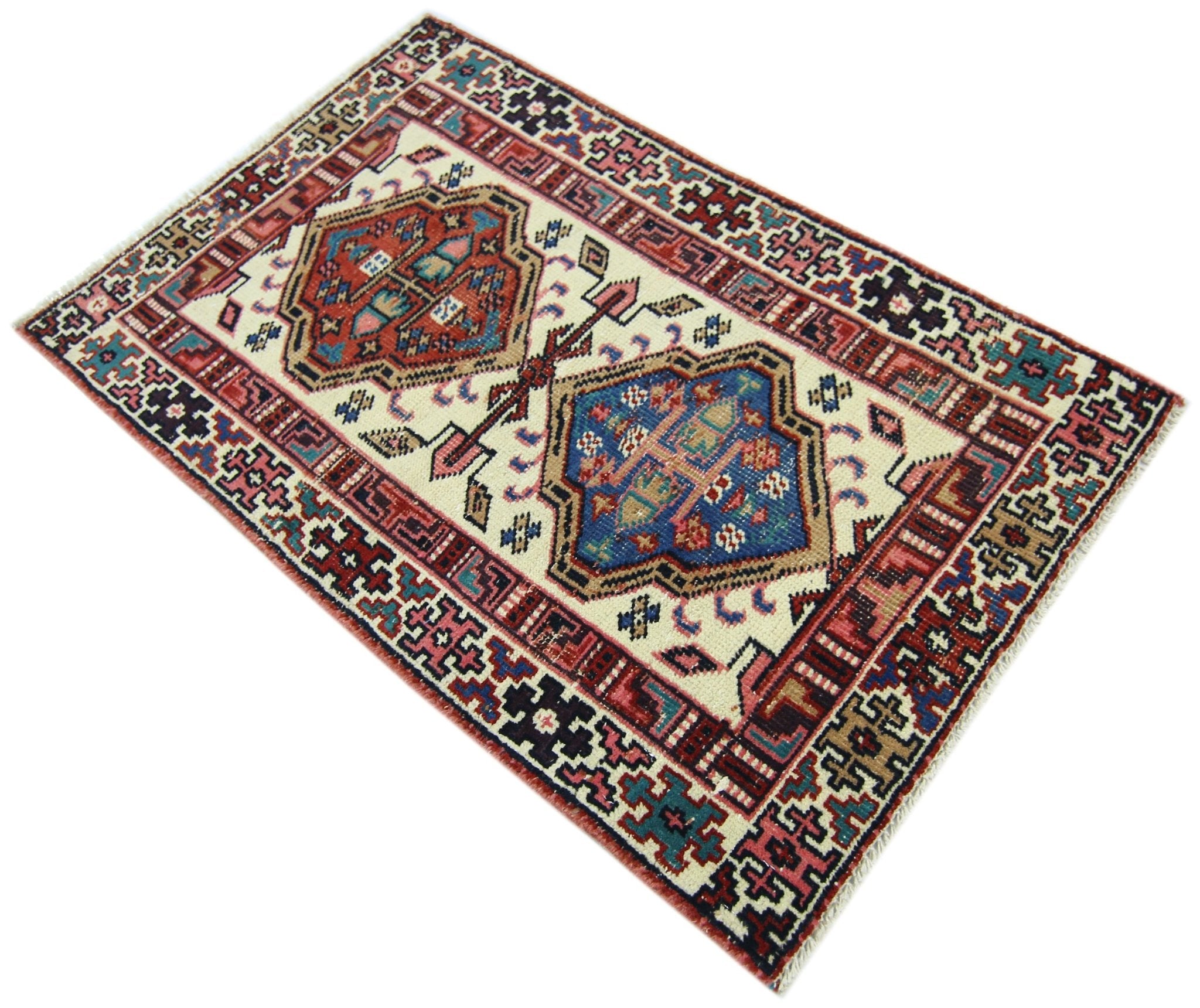 Handmade Mini Vintage Persian Rug | 89 x 56 cm | 2'11" x 1'10" - Najaf Rugs & Textile