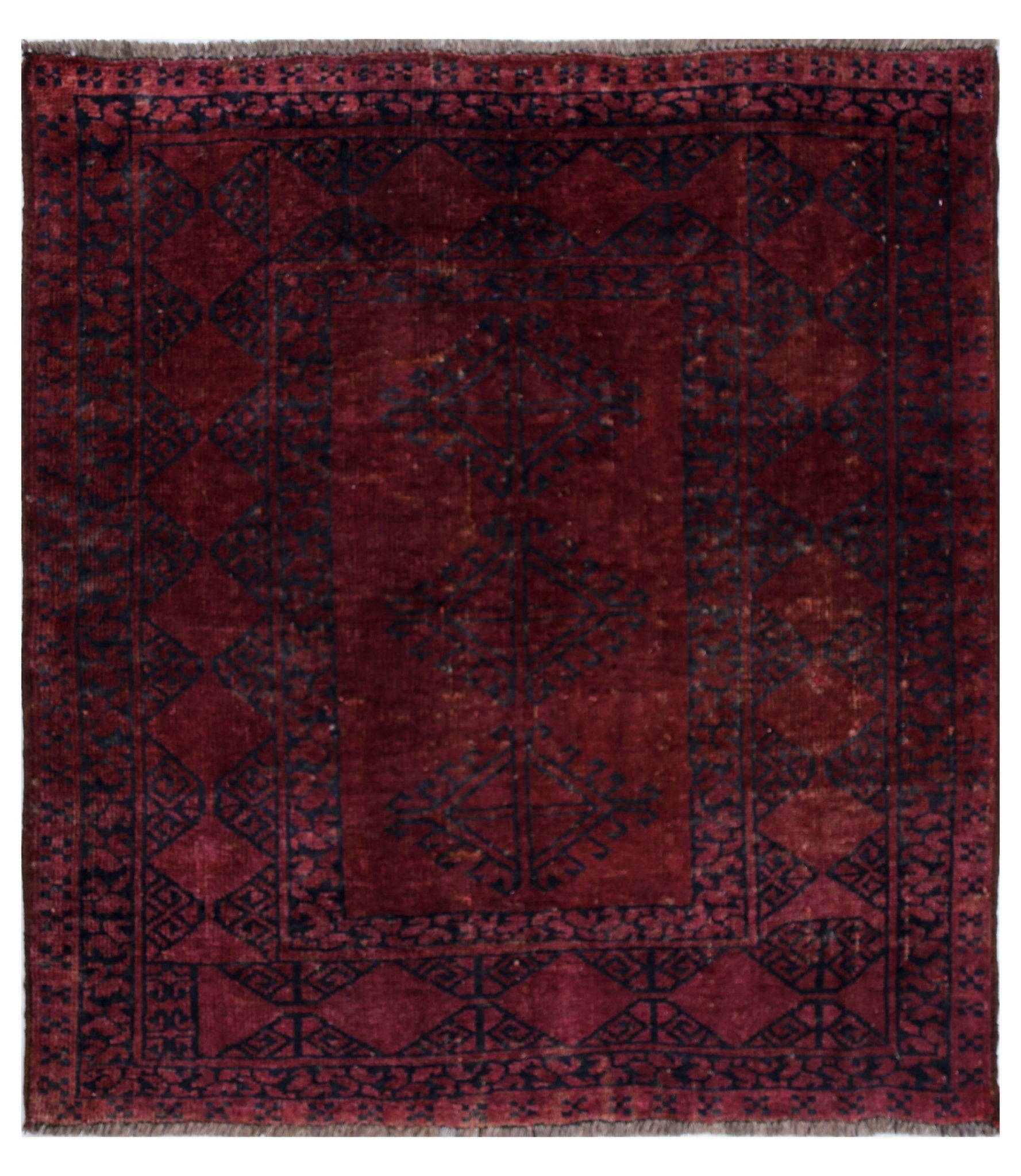 Handmade Semi-Antique Afghan Turkmen Rug | 111 x 103 cm | 3'8" x 3'5'" - Najaf Rugs & Textile