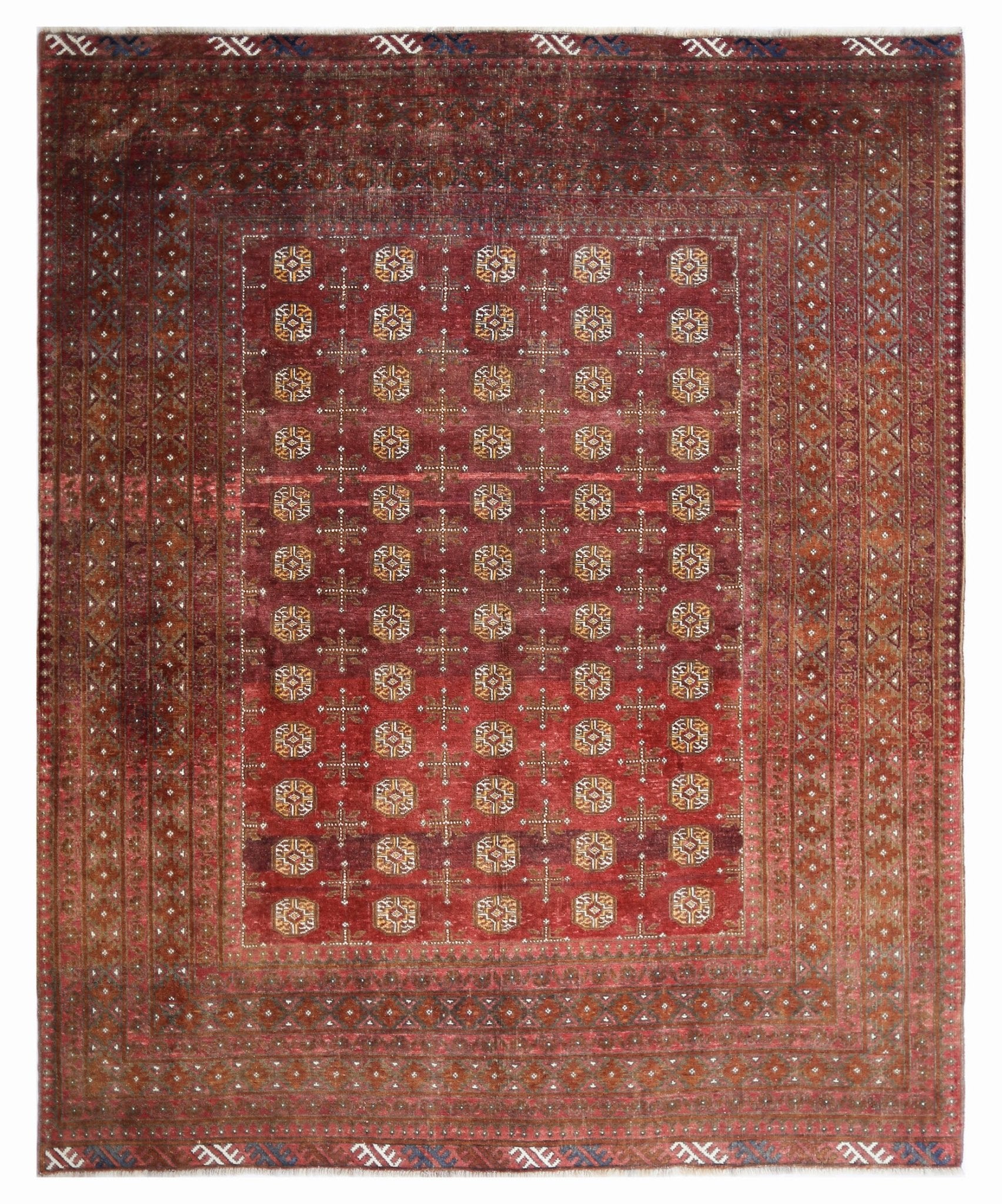 Handmade Semi-Antique Afghan Turkmen Rug | 276 x 210 cm | 9'1" x 6'11" - Najaf Rugs & Textile