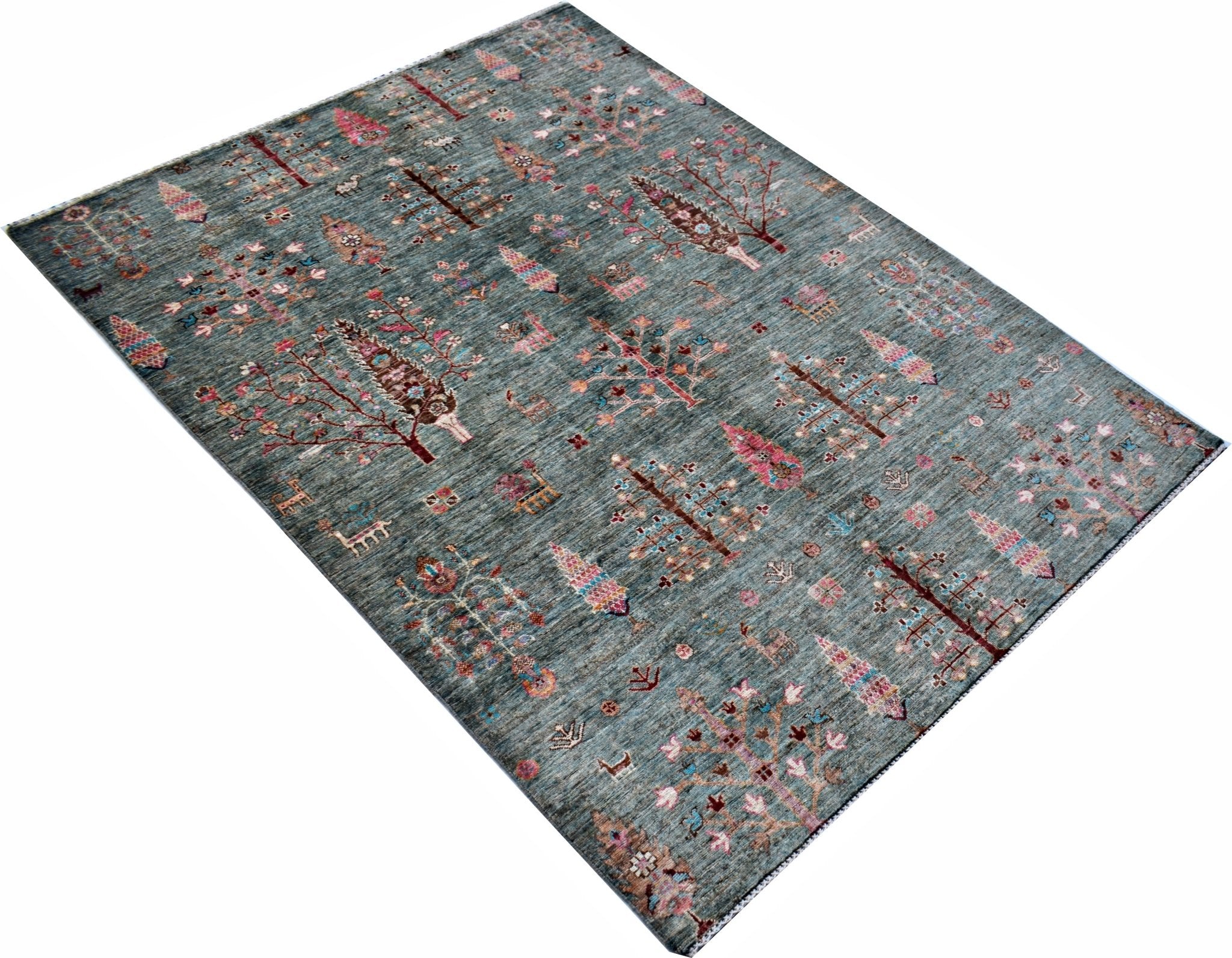 Handmade Traditional Afghan Tree of Life Rug | 207 x 152 cm | 6'10" x 5' - Najaf Rugs & Textile