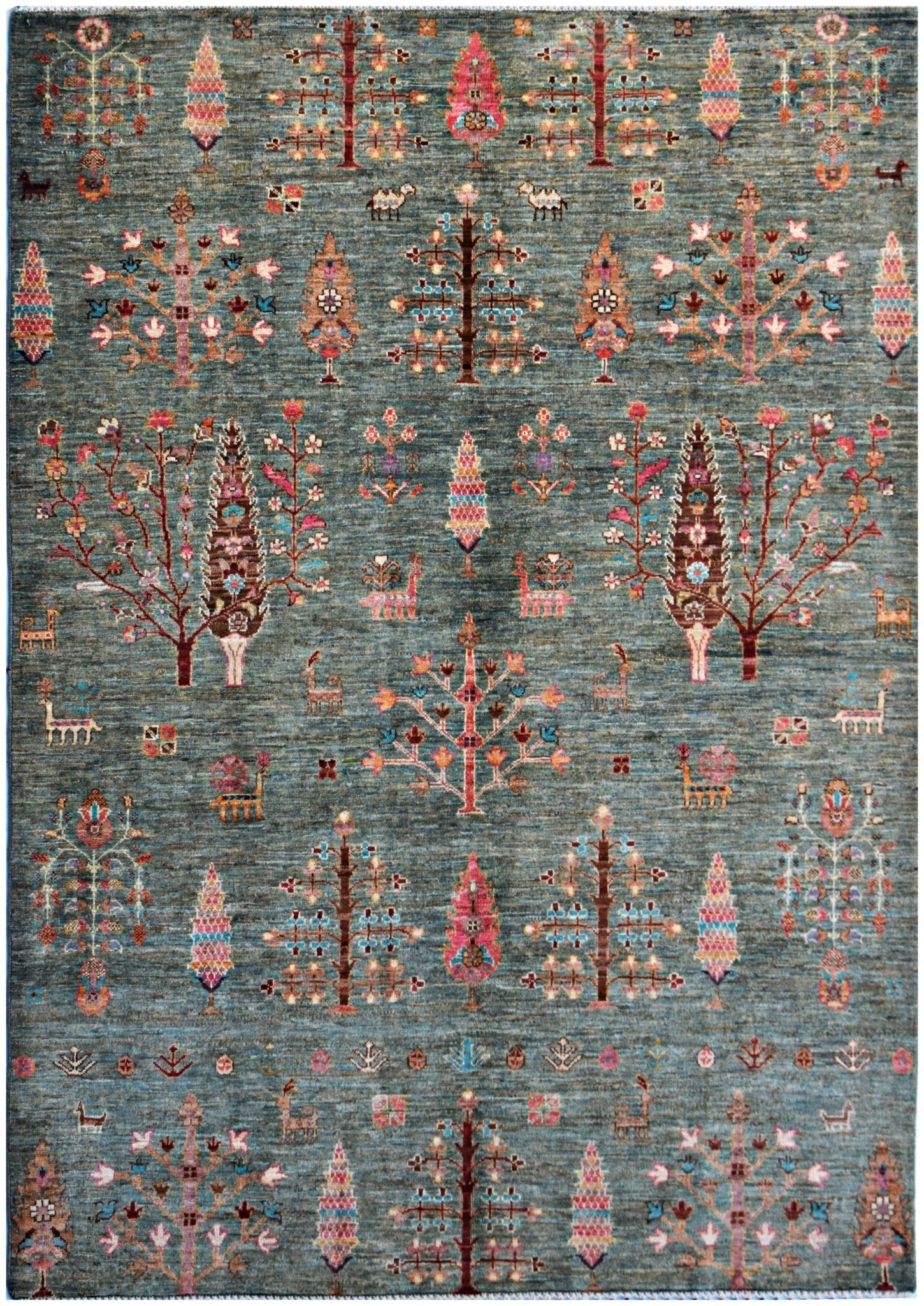 Handmade Traditional Afghan Tree of Life Rug | 207 x 152 cm | 6'10" x 5' - Najaf Rugs & Textile