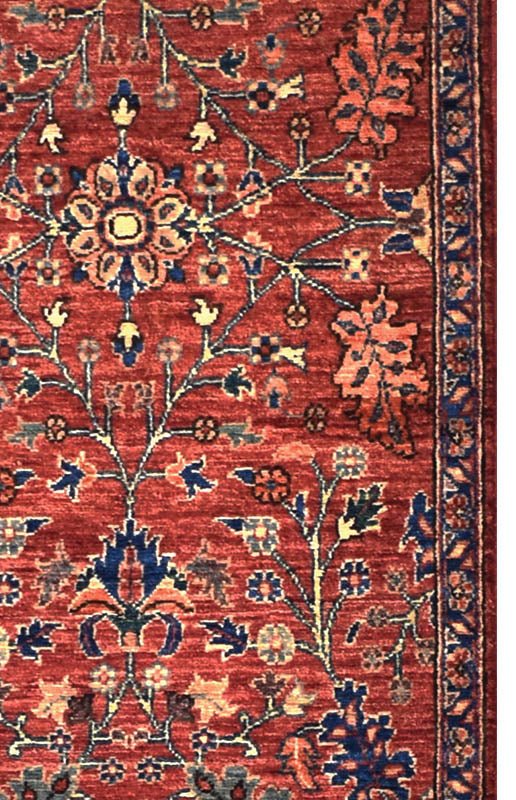 Handmade Afghan Chobi runner featuring a traditional floral pattern in red, blue, and cream tones.